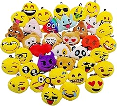 JZK 38 x Mini Plush Emoticon Keychain 5cm Yellow Small Smiley Face Key Holder Backpack for Kids Adults Birthday Party Favors Gift Thank You Giveaways Remember Thought