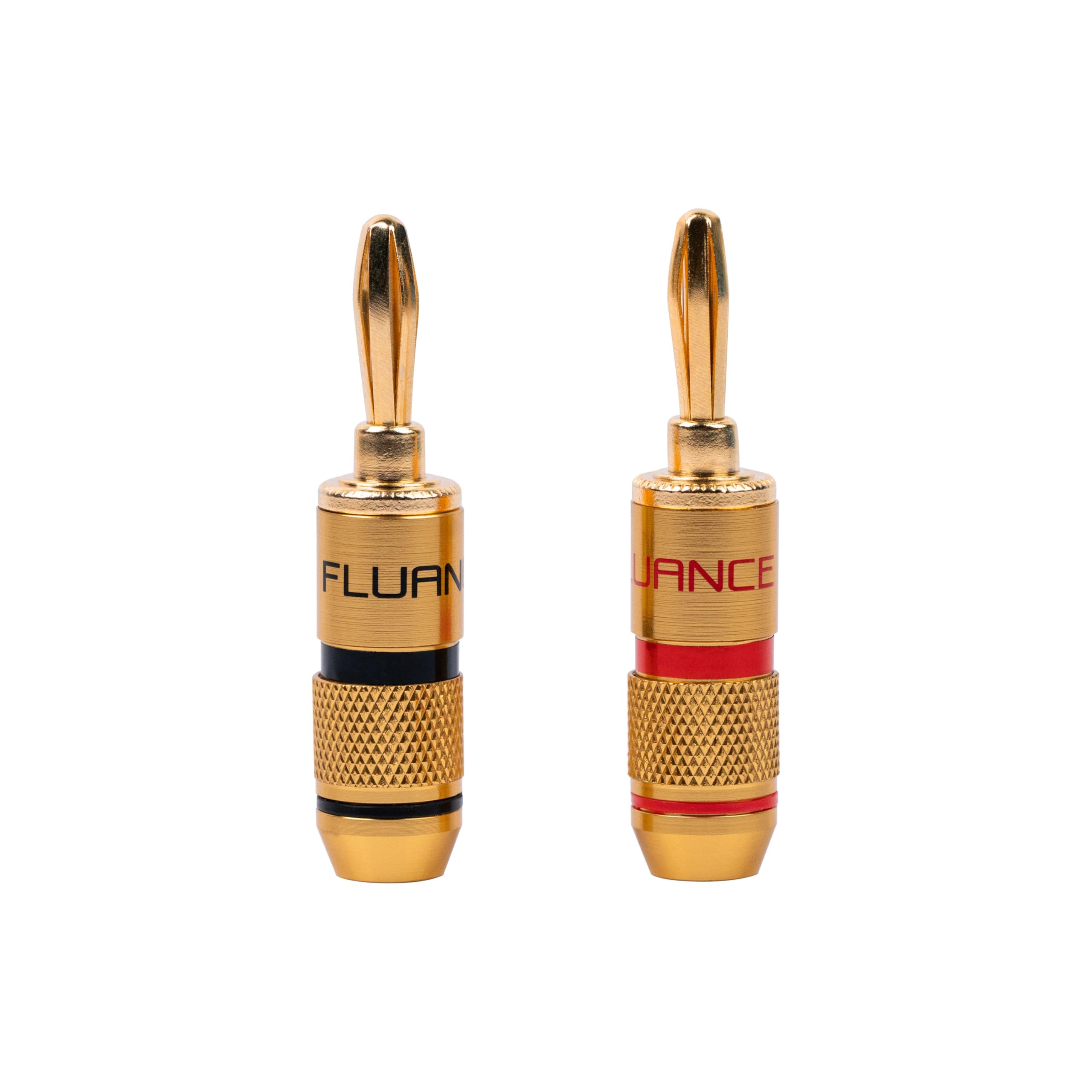 Fluance Banana Plug for Speaker Wire Double Screwed 24K Gold-plated color-coded connectors compatible with 16 to 12 AWG speaker wire for HiFi Sound