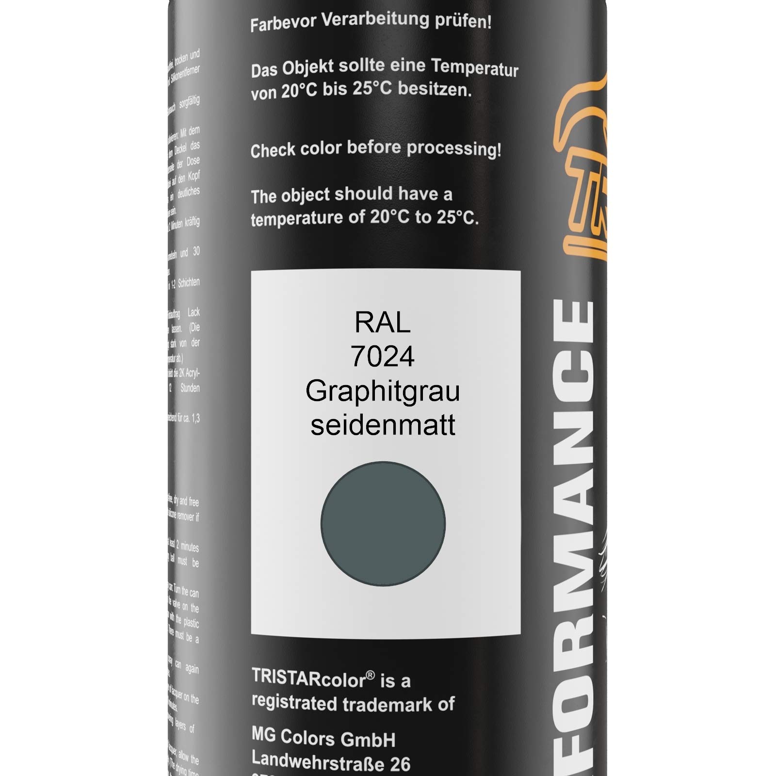 TRISTARcolor RAL 7024 Graphitgrau Mat Satiné Bombe De Peinture Acrylique 2K Aérosol Peinture à Vaporiser Peinture à Pulvériser 400 Ml Séchage Rapide