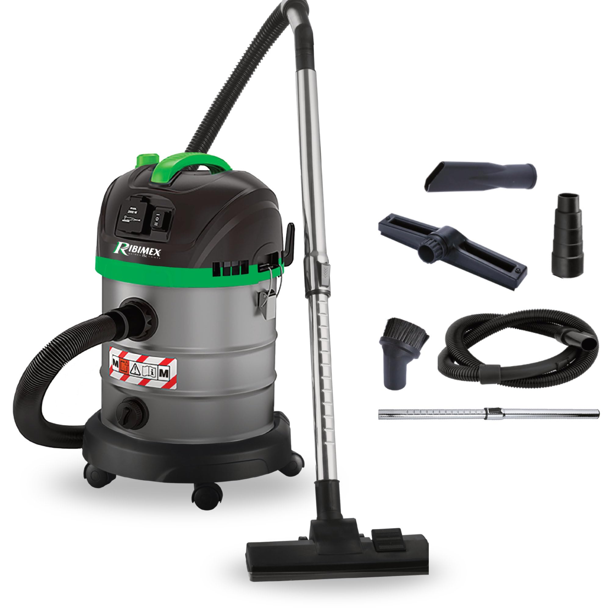 Ribimex Aspiratore Solidi e Liquidi Aspirix Serie Pro Classe M, Bidone Aspiratutto Professionale 20 L, 1400 W, Presa Elettroutensili e Funzione Soffiante, Accessori Inclusi - PRASP20M