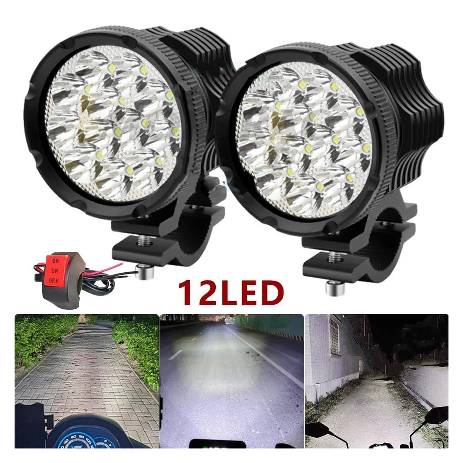 Per Fendinebbia Moto Faretti Aggiuntivi Luce LED 12-80 V Fari Ausiliari Farol Lunghi Ad Alta/flash Faro Del Motociclo(2pieces with Abs Switch)