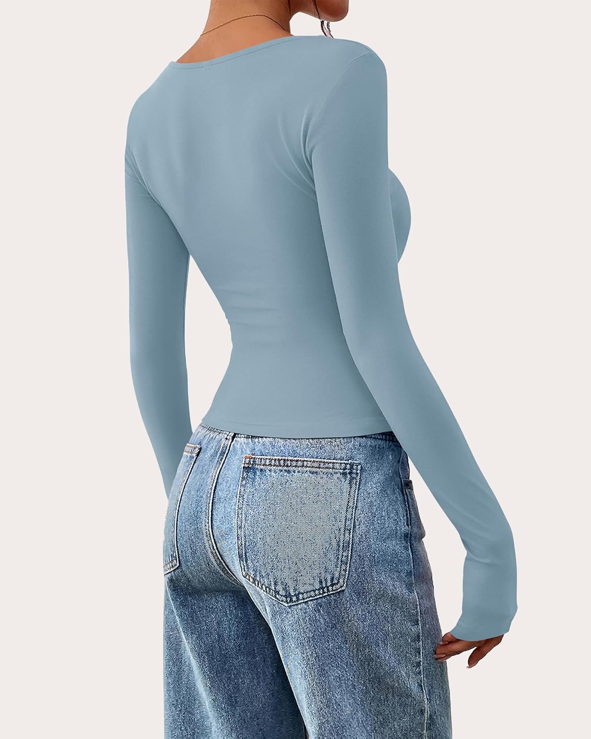 BTFBM Long Sleeve Shirts for Women 2025 Fall Fashion V Neck Knit Ruched Slim Fit Casual Basic Tees Going Out Tops Y2k - Image 4