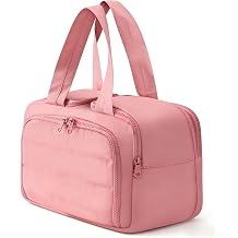 Travel Toiletry Bag Duffel - Water Resistant, Wide-open Large Lightweight Makeup Bag for Women with Handle & Wet Pocket, Puffy Organizer for Toiletries, Drak pink RHPFB-25