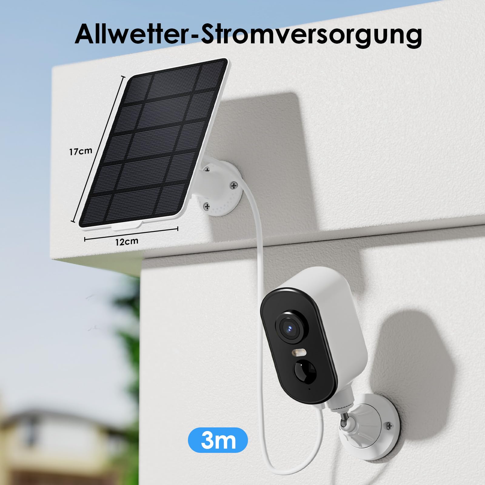 Pannello solare di tipo C da 3 W per telecamere di sorveglianza, 5 V/1 A, impermeabile, alta efficienza e alimentazione durevole