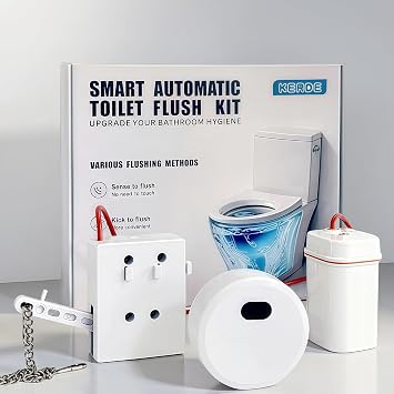 KERDE Touchless Toilet Flusher Kit Motion Sensor Flush Valve with Wireless Button, Battery Powered, Compatible with Chain Pull Lever Toilets, Remote Flush for Home & Commercial Bathrooms