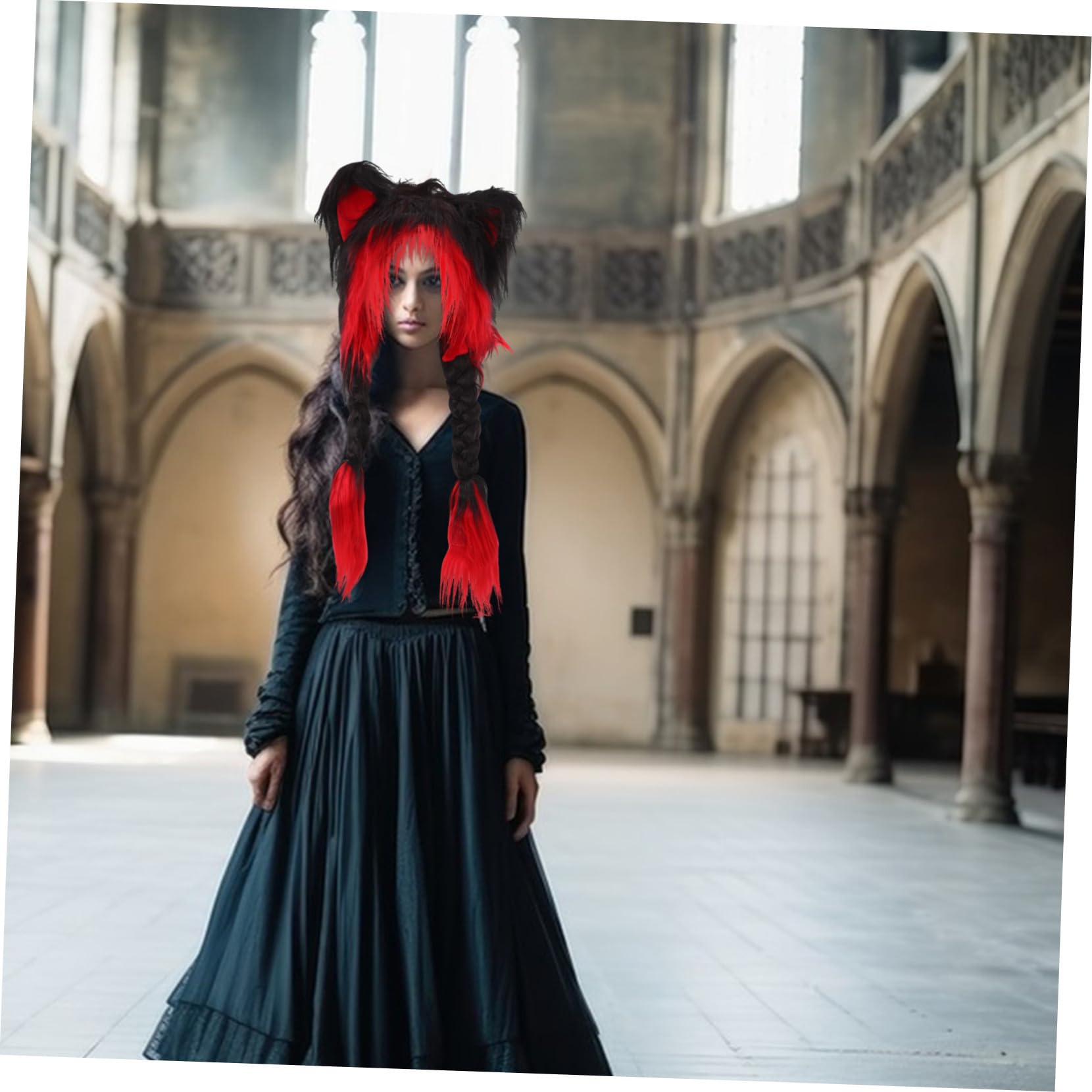 FOMIYES Gorro de Felpa con Orejas de Gato Cálido y Diseño Protector de Orejas para Mujer para Cosplay Fiestas de Halloween y Uso Otoño Invierno