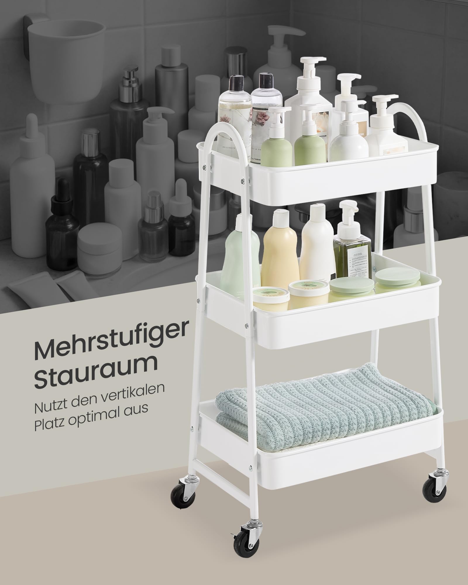 Servierwagen mit 3 Ebenen für platzsparende Ordnung