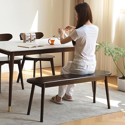 Miniatura 8 de Banco de entrada, banco de comedor de madera maciza, banco de mediados de siglo con esquina redondeada, banco para exteriores con construcción