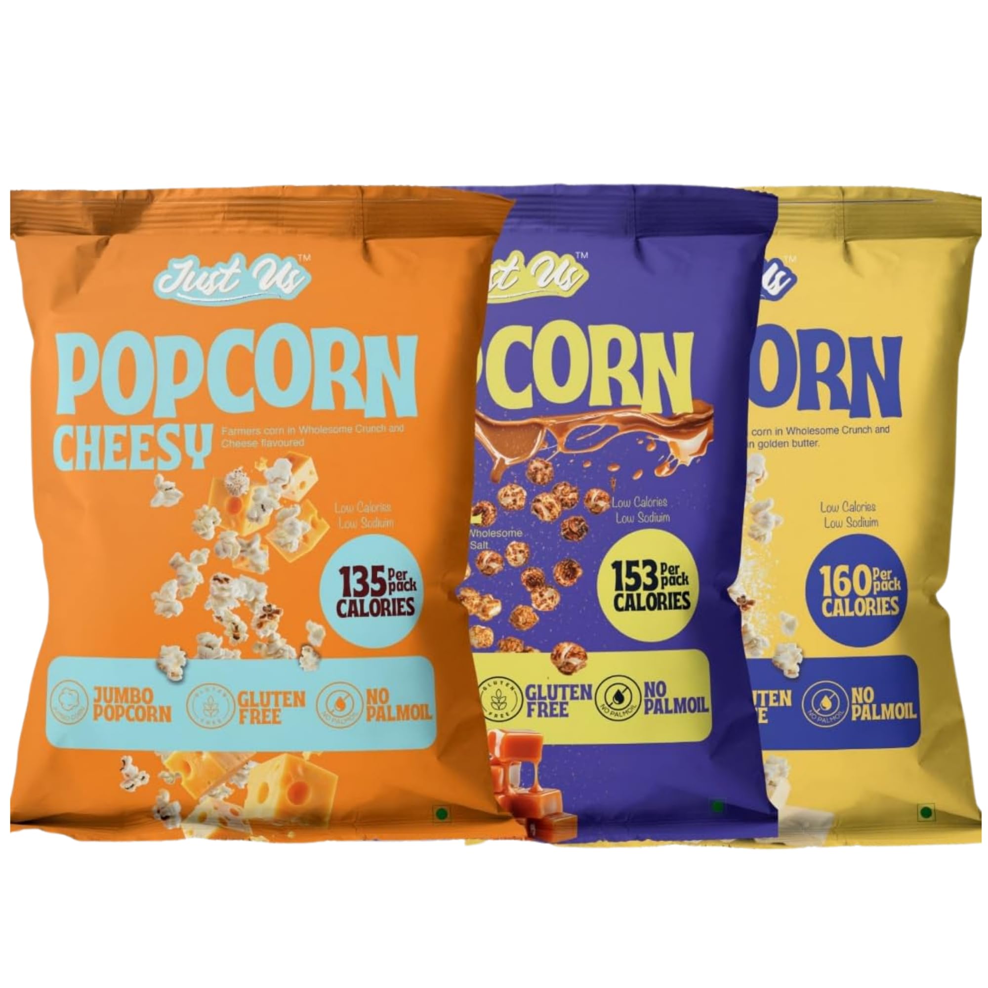 Just Us Ready to Eat Gourmet Popcorn Snack Combo Cheesy, Salted Caramel & Butter Flavours Gluten Free, No Palm Oil, Popped Not Fried Healthy Movie Time Snack Pack-image-49