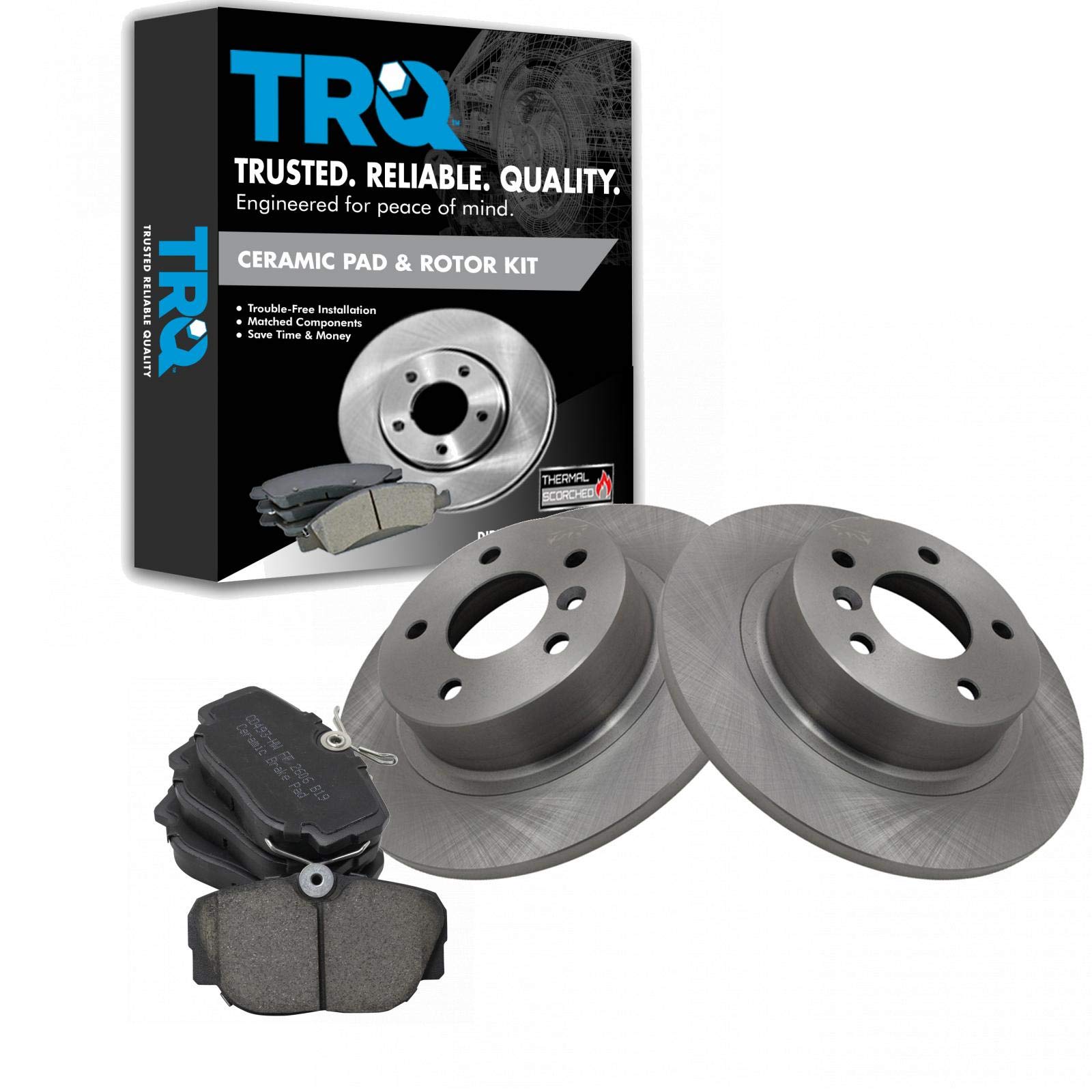 TRQ Rear Brake Pads & Rotor Kit Compatible with 99-04 Land Rover Discovery 95-02 Range Rover