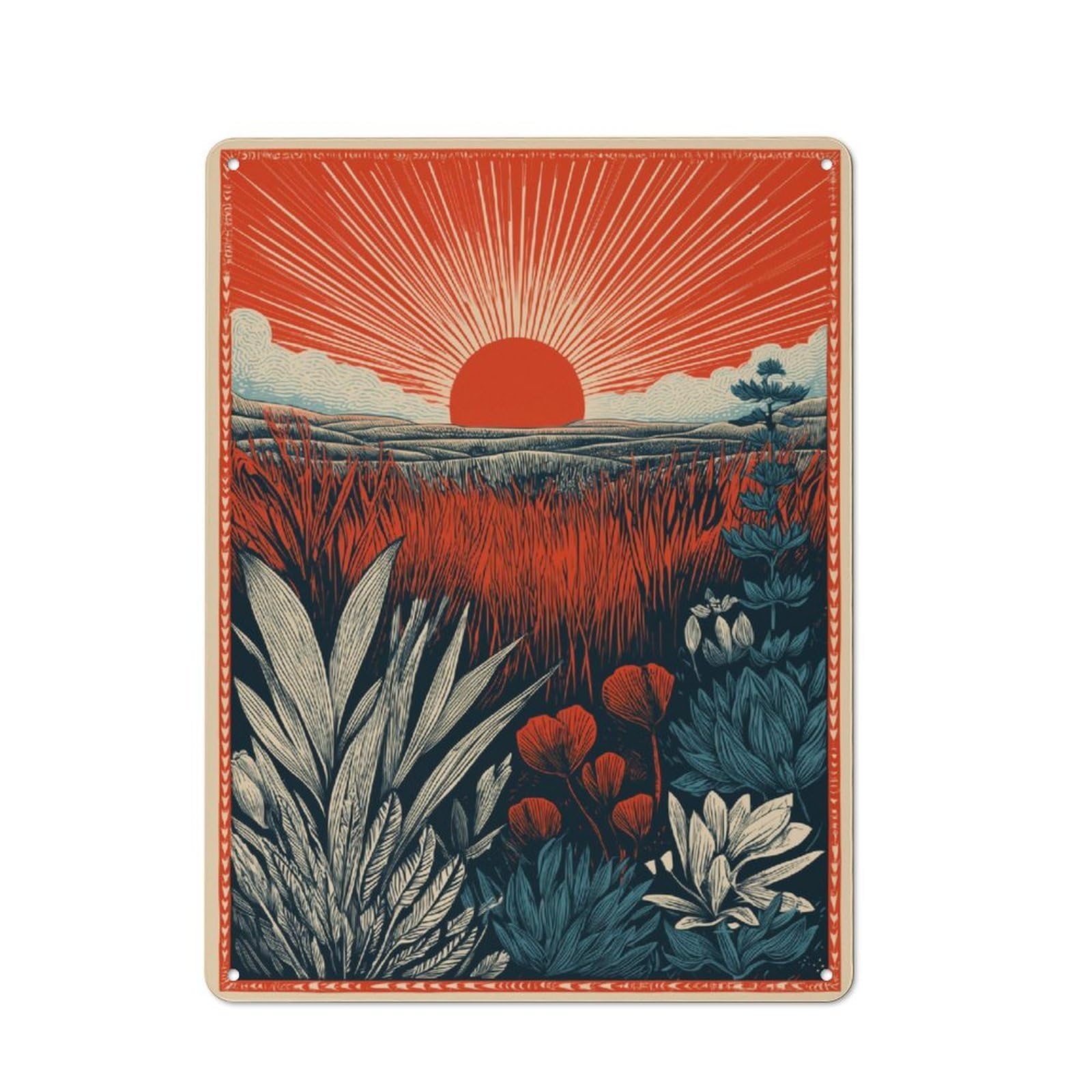 Country Style Sunset Meadow Decorative Metal Sign 40x30cm, Bistro Wall Plaque for Restaurant, Kitchen, Counter Or Breakfast Nook
