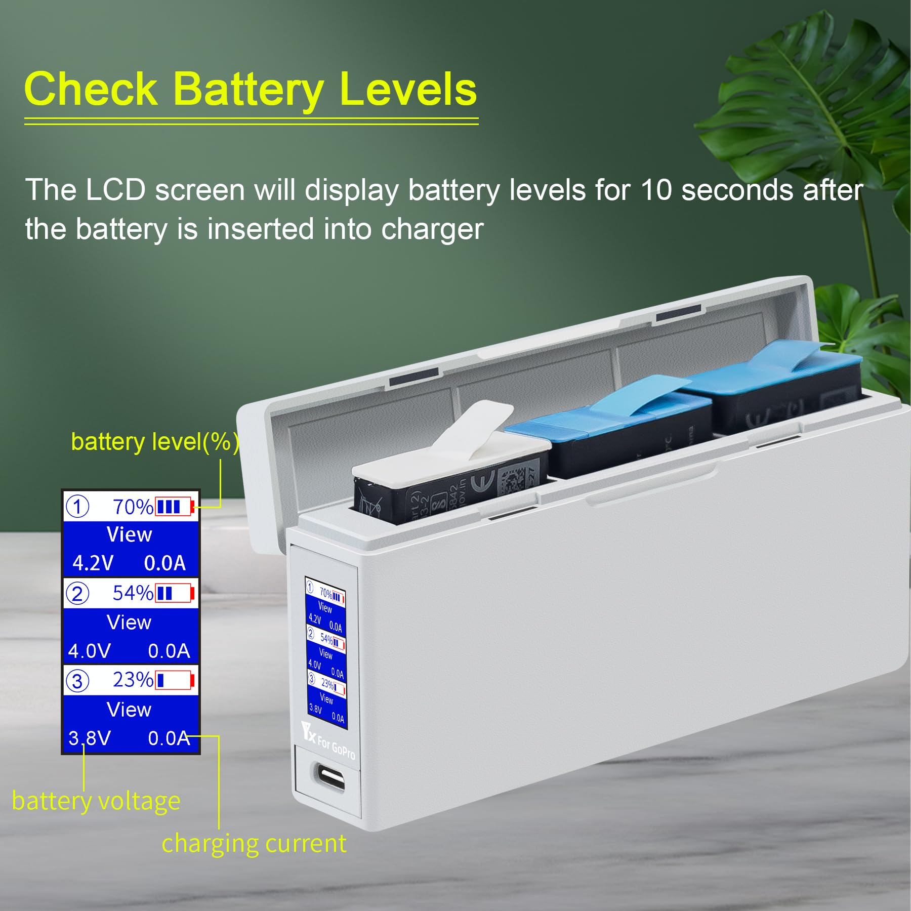LCD Chargeur de Batterie pour GoPro HERO12 11 10 9,Three Battery Charger for Enduro Batteries Accessoire
