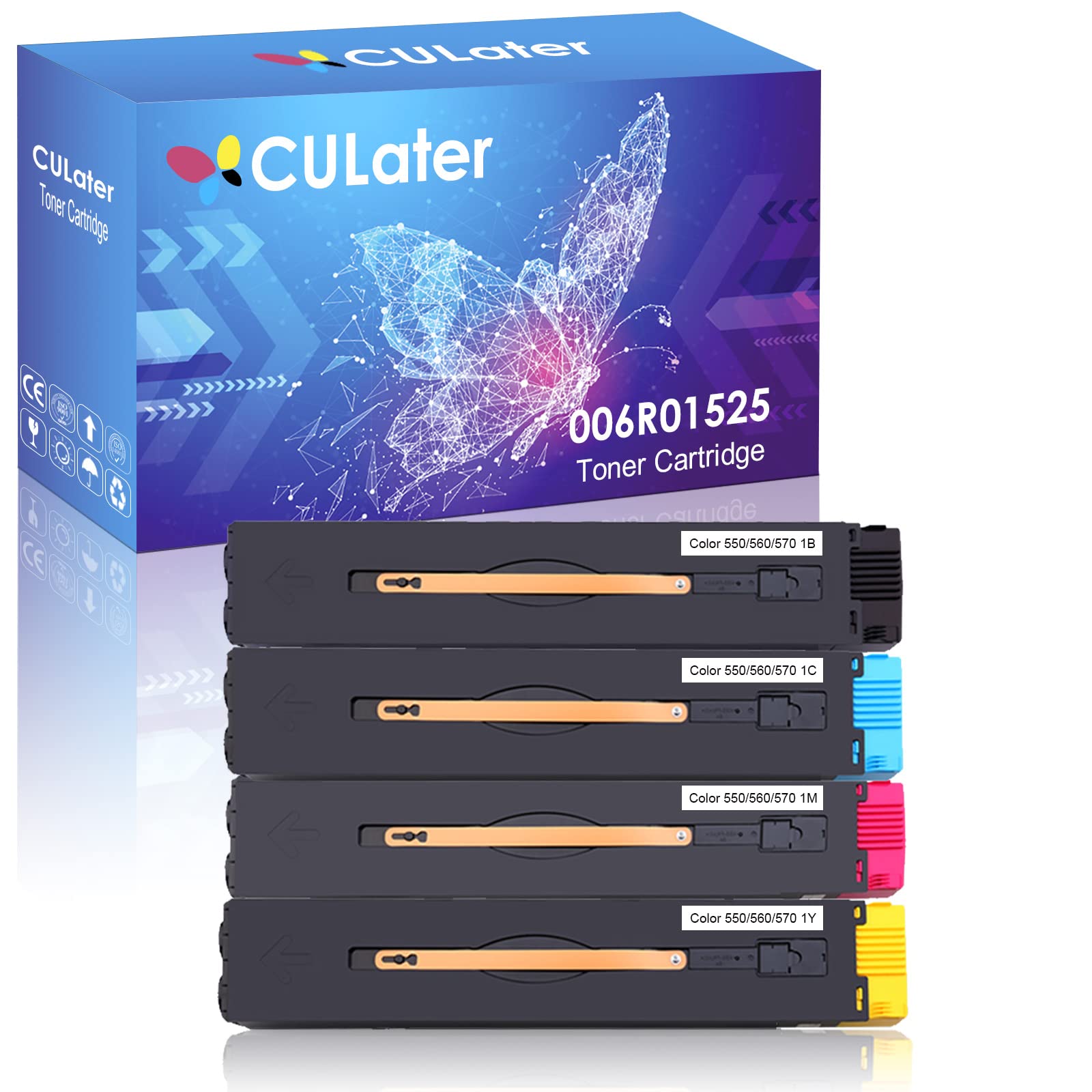 CULater Remanufactured Toner Cartridge Replacement for Xerox 006R01525 006R01526 006R01527 006R01528 Toner Cartridge for Color 550 560 570 Printer (4 Pack)