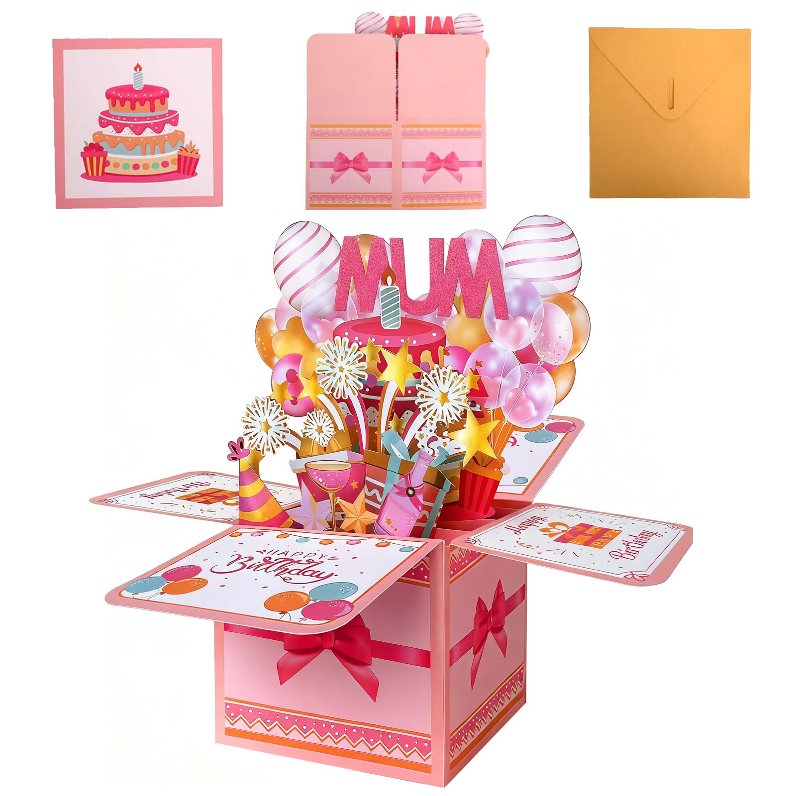 Bomesy Funny 3D Pop Up Mum Birthday Card, Special Personalised Gifts Cards with an Envelope and a Greeting Card for Mummy/Mom/Mother/Mam/Mama from Daughter Son