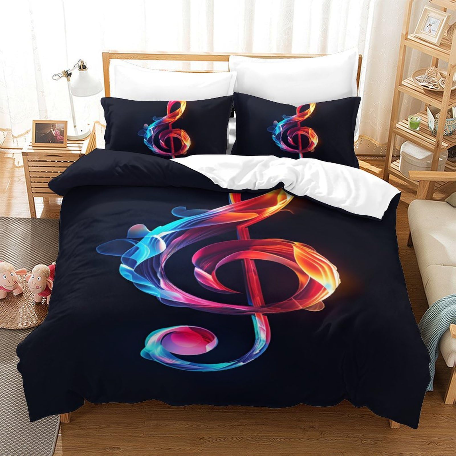 Housse de couette microfibre musique 140x200 avec fermeture éclair pratique