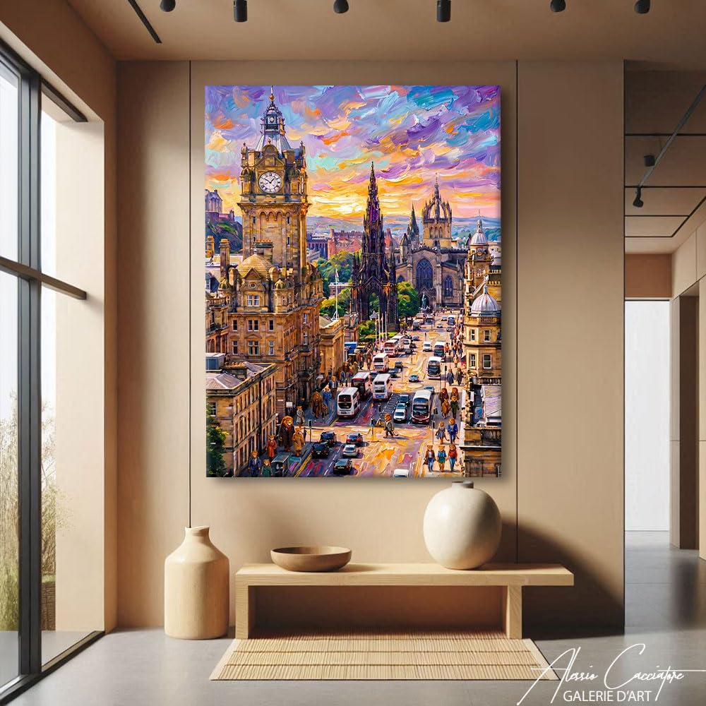 Alessio Cacciatore Quadro Città del Mondo - Decorazione da parete paesaggio urbano - Stampa su tela astratta - Quadro da parete decorativo moderno - Poster Edimburgo (40 x 30 cm)