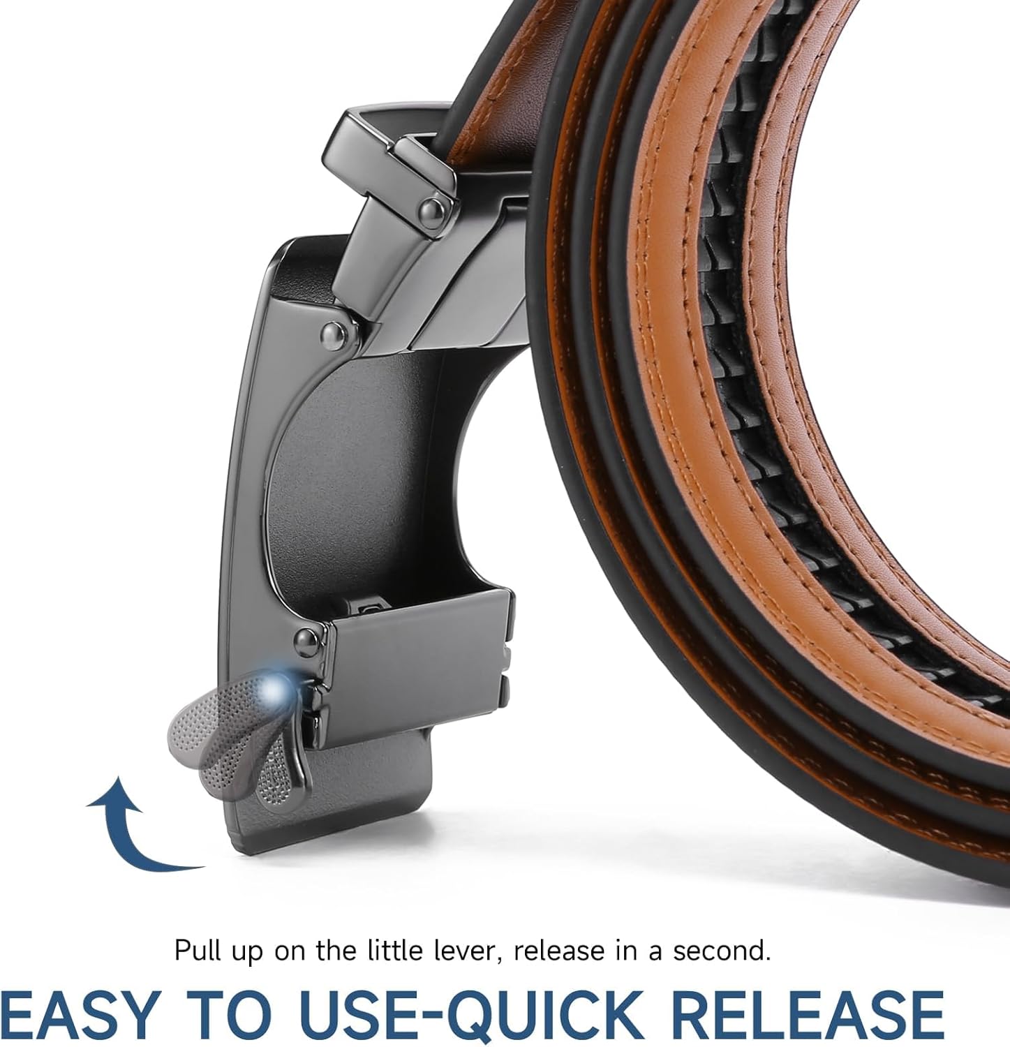 GAEKEAO Mens Belt Leather Micro-Adjust Buckle Ratchet Belts for Men Dress Casual to Formal Trim to Fit with Gift Box (35mm) - Image 4