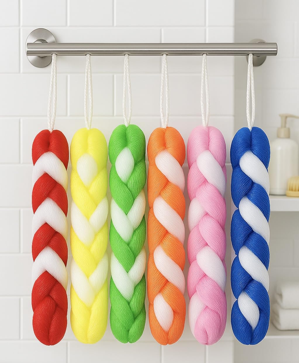 Colorful Braided Bath Shower Loofah Sponge Set – Mesh Exfoliating Body Scrubber Pouf with Hanging Loop for Men & Women – Soft, Durable, Quick-Dry Spa Shower Essential (2 pieces)-image-37