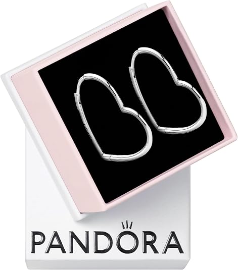 PANDORA Asymmetrical Heart Hoop Earrings - Classic Earrings for Women - Gift for Her - Made with Sterling Silver - With Gift Box