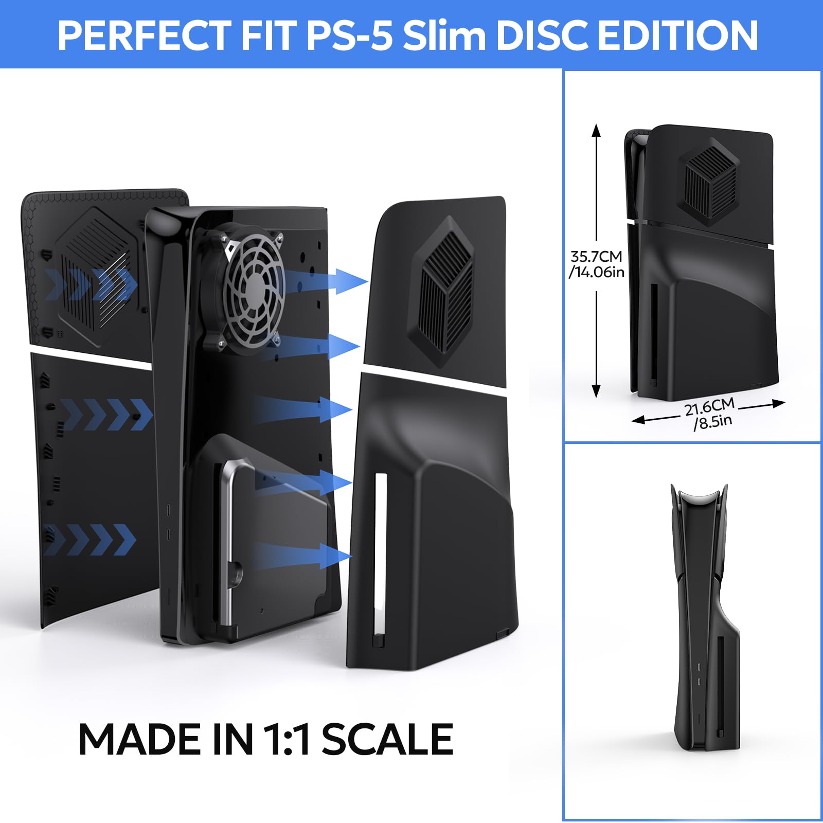 Frontalino Separato per PS-5 Silm Disc Edition, innoAura Cover Separata per PS-5 Silm con Prese di Raffreddamento, Antigraffio Antipolvere Protettiva per PS-5 Silm Piastre Silm per PS-5 Silm Disc
