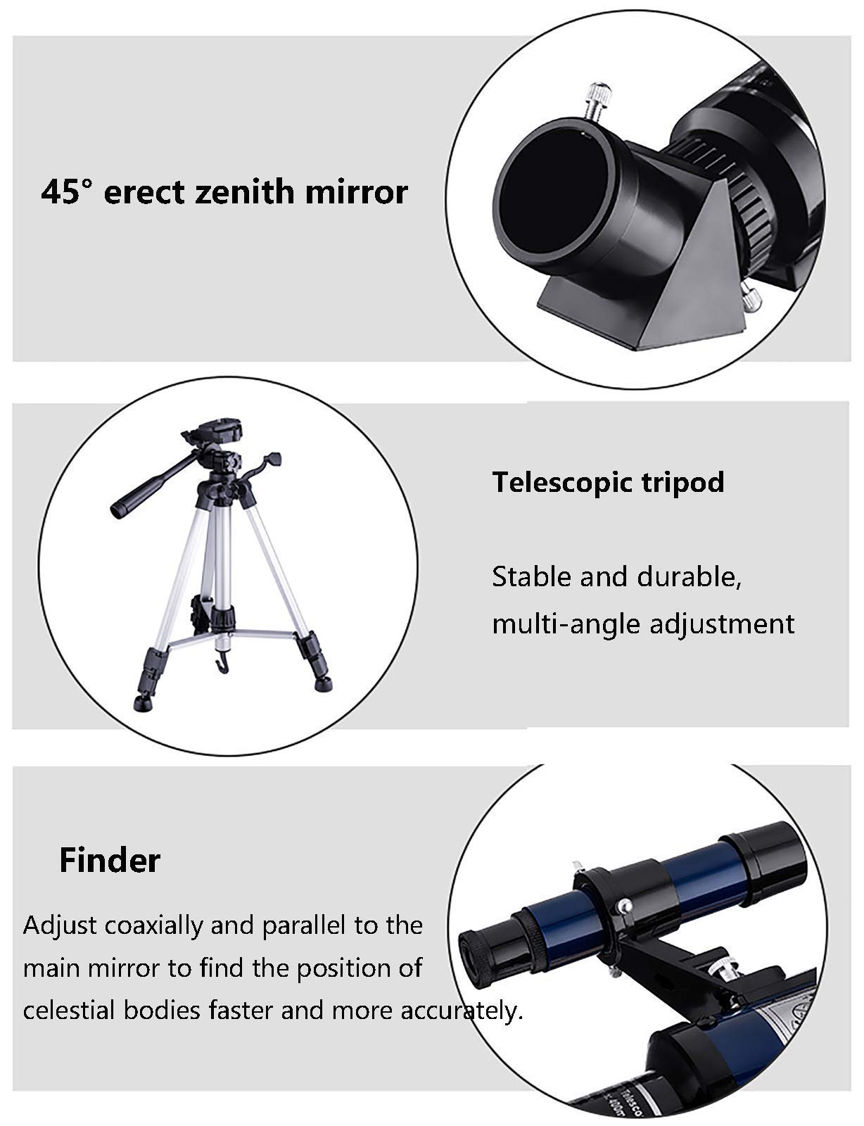 Telescopio astronómico, para niños Principiantes, Adultos, telescopios refractores astronómicos monoculares de 70 mm, con trípode Ajustable en Altura, Soporte para teléfono, Blanco