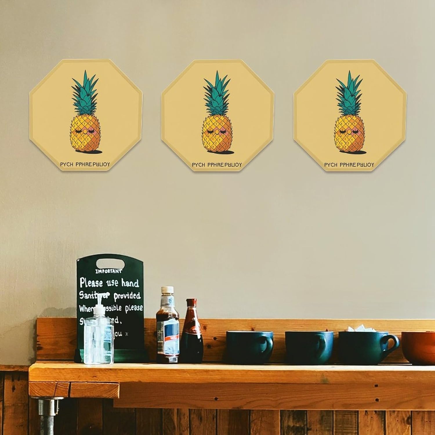 Ctagon Metal Sign for Home, Modern Display Plate for Kitchen, Psych Pineapple Quotes Plates Accent Hanging Wall Decorations 3PCS for Living Room, Bedroom, Hallway, Hotel