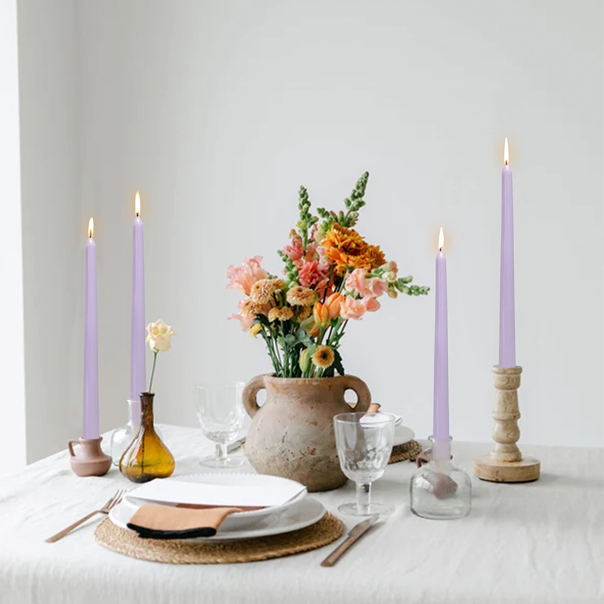 Purple Taper Candles 10 inch Dirpless Scented Candle Sticks Long Lavender Tapered Candlesticks Set of 4 - Smokeless Candlesticks for Wedding Anniversary Birthday Party Decor