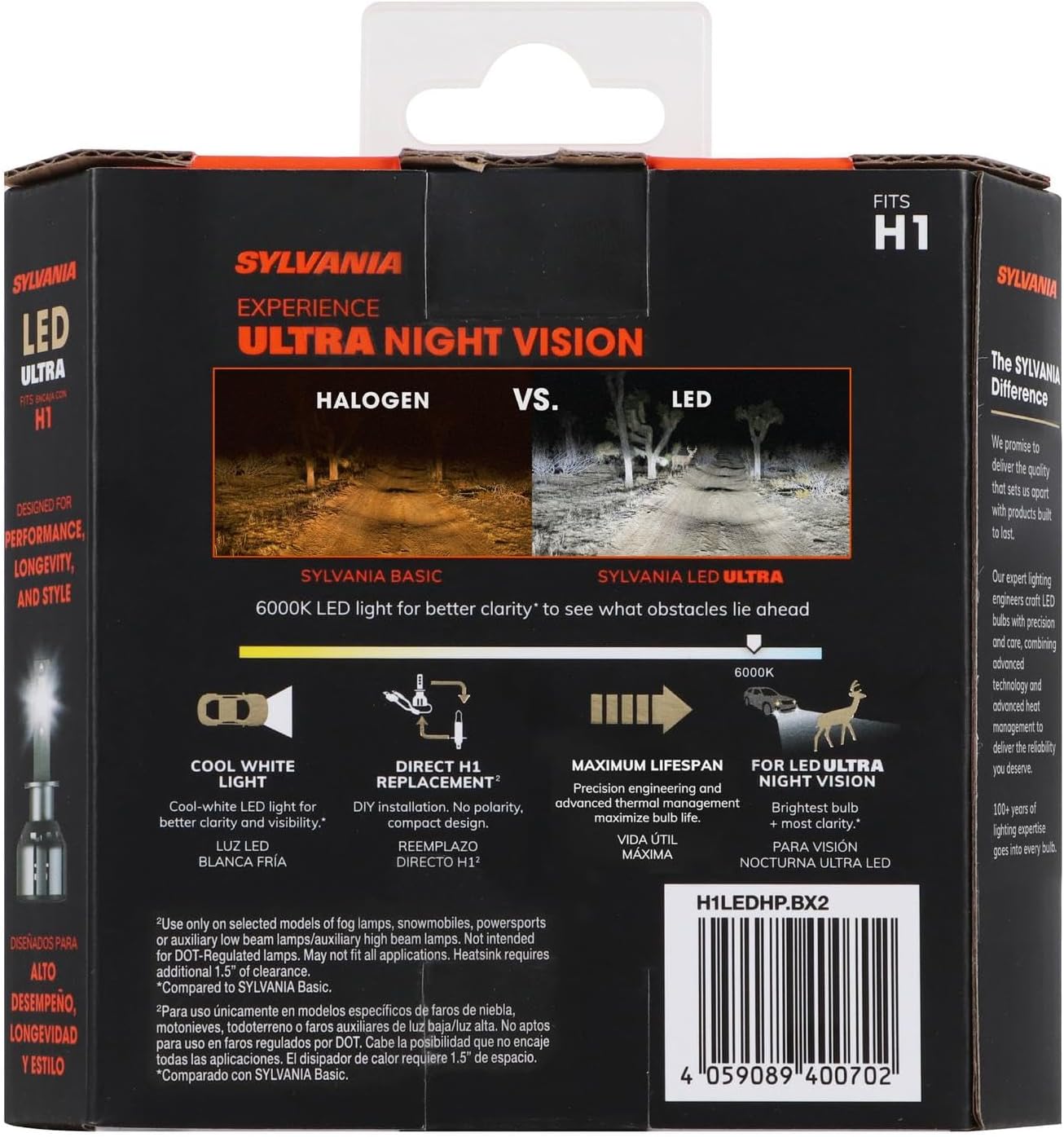 SYLVANIA H1 LED Ultra - Fog Lights For Cars and Trucks - Headlight Bulbs for Off Road Powersports - 6000k Cool White LED Light - Maximum Lifespan - No Polarity - DIY Upgrade