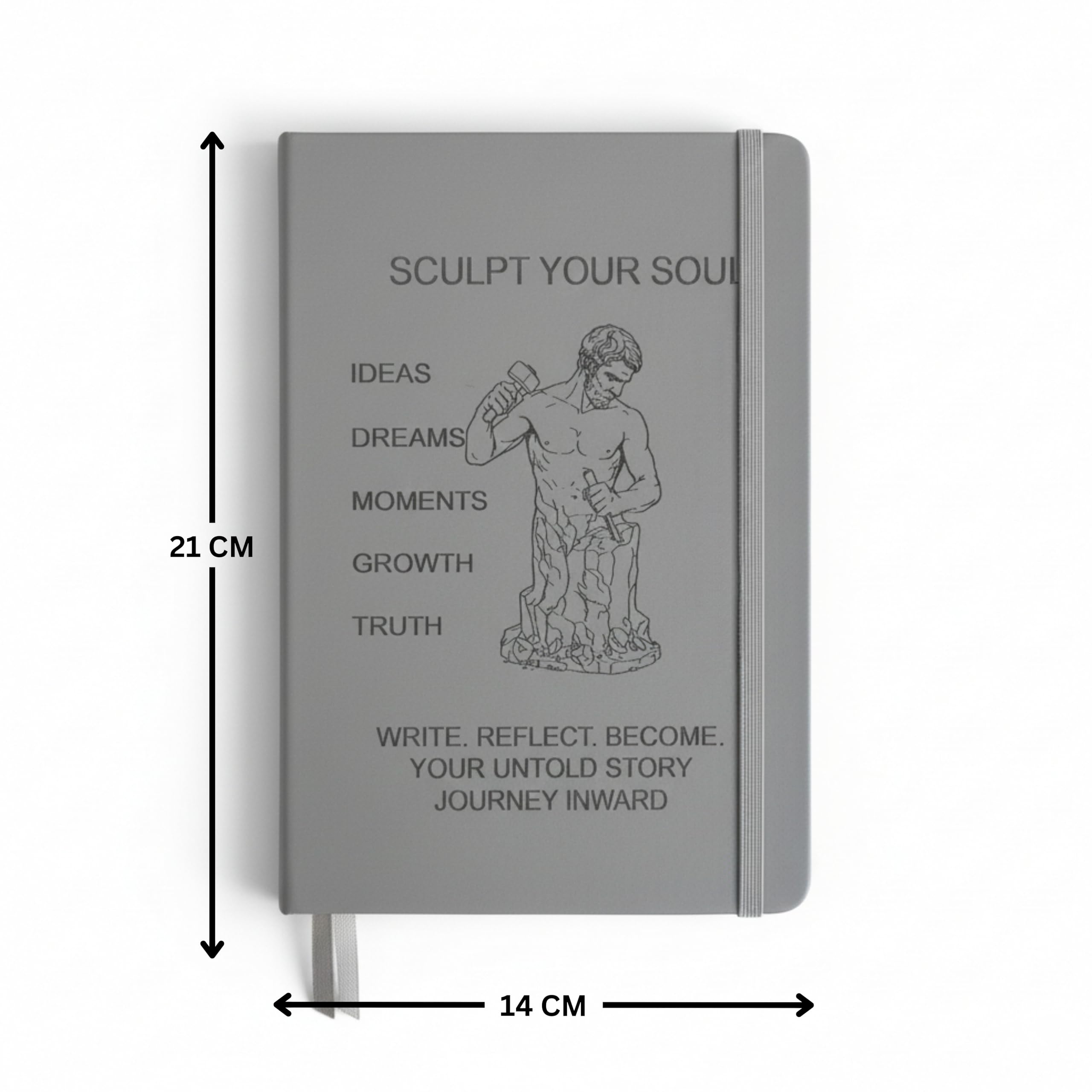 LASER ART A5 Hard Cover Diary Notebook with Elastic Lock | 200 Pages 80 GSM Ruled Paper | PU Leather Journal for Work, Notes & Journaling (Grey) 3