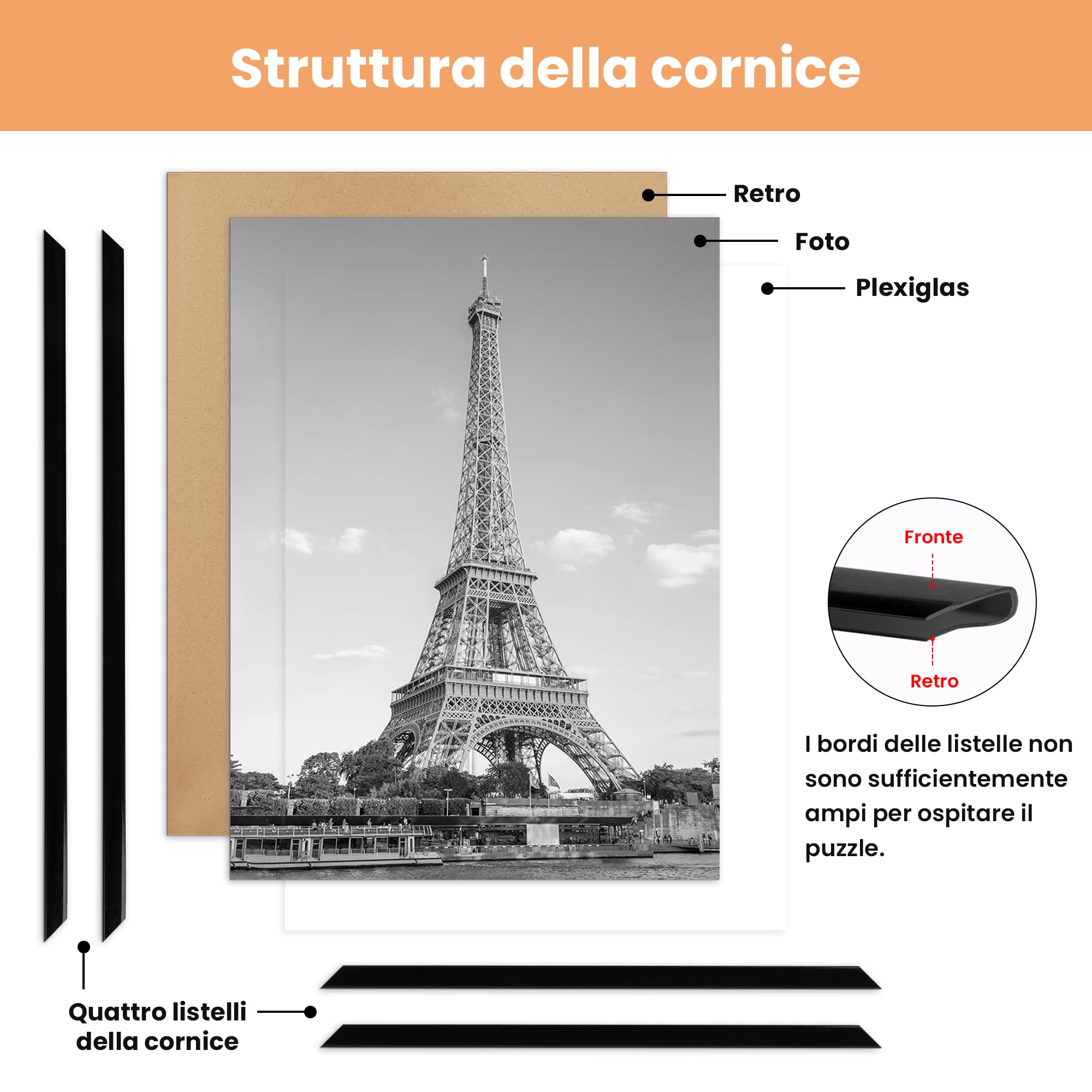 upsimples Confezione da 3 Cornice 50 x 70 cm, Cornici 50x70 Nero, Montaggio a Parete Orizzontale o Verticale con Strisce Scorrevoli, Per Galleria Fotografica