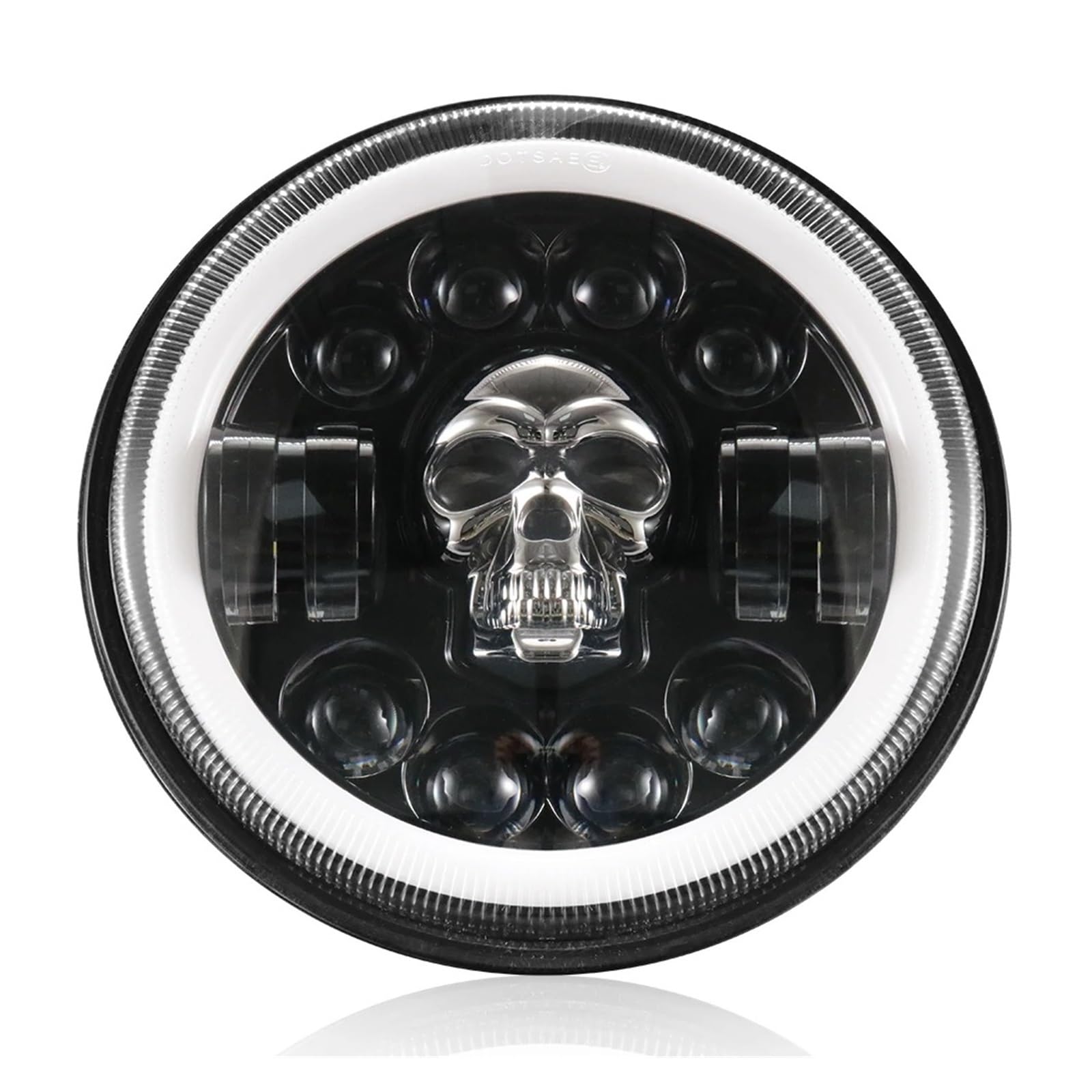Phare moto Pour Cafe Racer Cruisers Chopper 7 Pouces Rond Crâne Phare DRL Moto Phare Scooter Tout-terrain