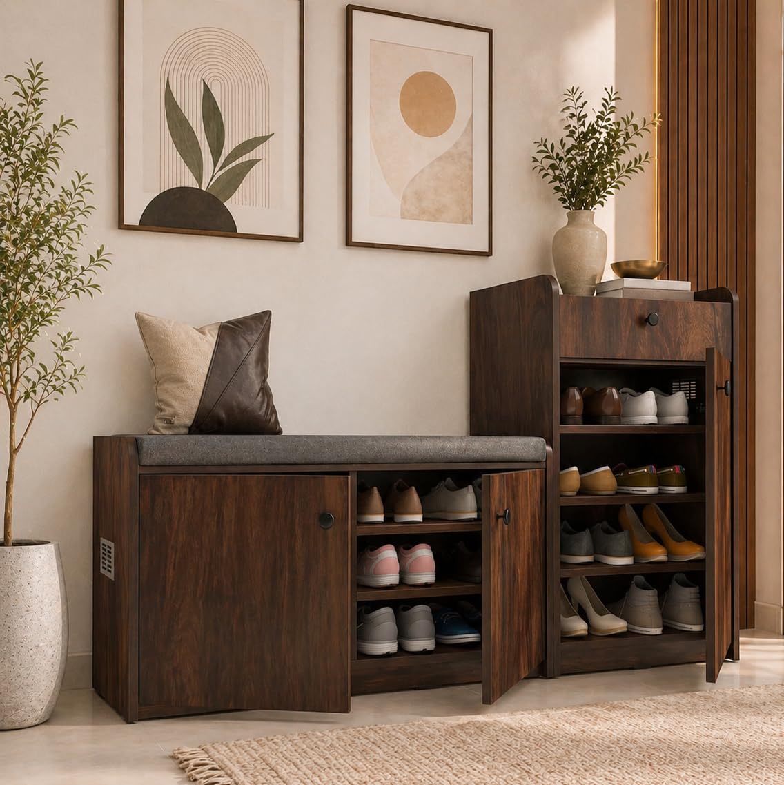 Studio Kook Chelsea Engineered Wood Shoerack || Shoe Cabinet with Cushion and 20 Pairs Capacity (Matte Finish)