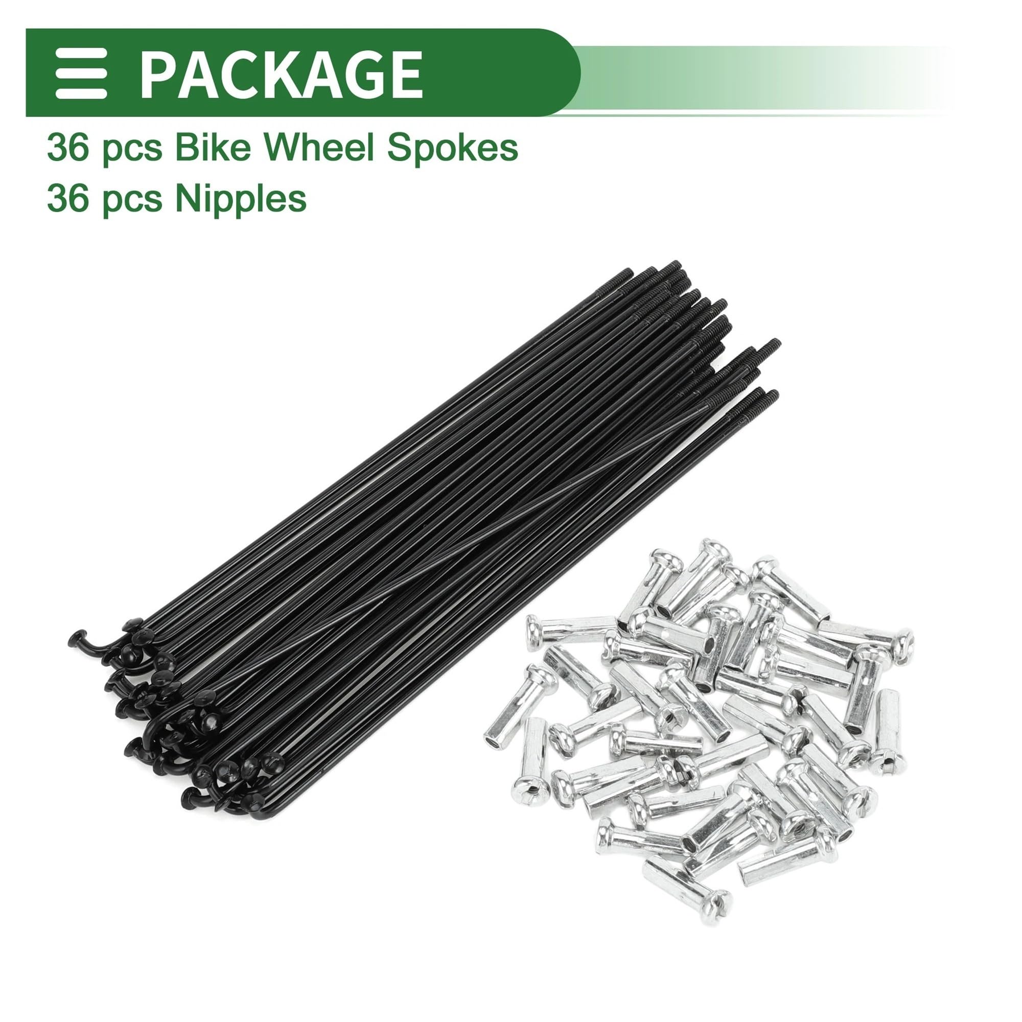 36 raggi in acciaio al carbonio, 14 G, colore nero, 125-209 mm, per riparazione ruote, ricambio con nippli per mountain bike e bici da strada (36 pezzi - 253 mm)
