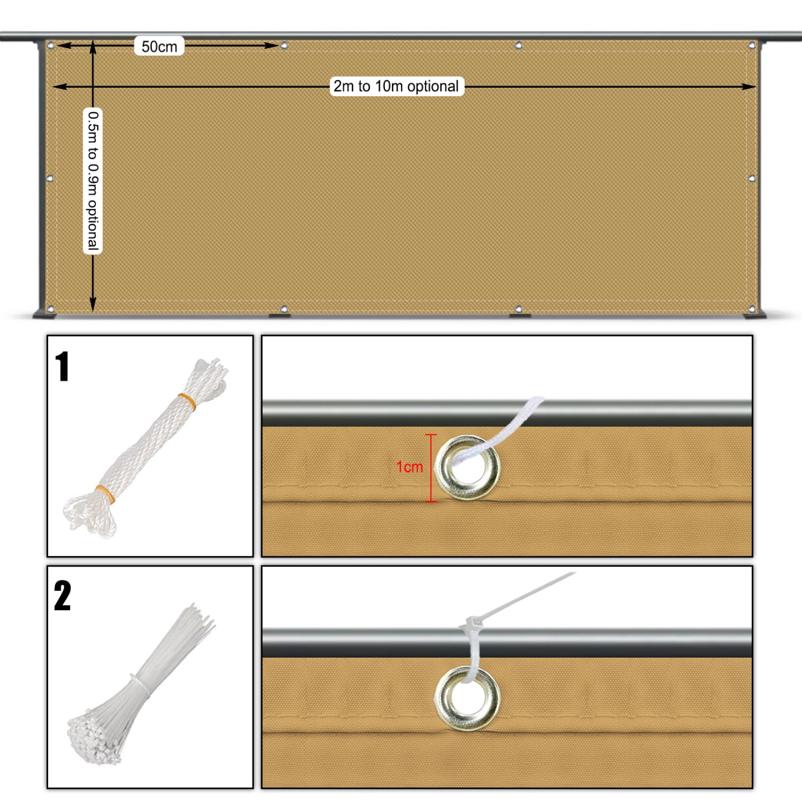 Telo Frangivista per Protezione Privacy Balcone 130x350cm 220g/㎡ Poliestere Impermeabile Anti-UV Frangivista Giardino, Giallo Terra
