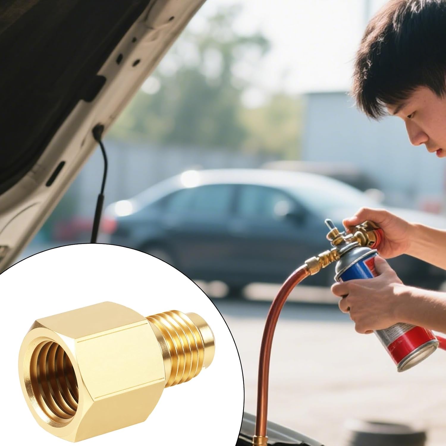 lasuroa 2pcs Brass Refrigerant Tank Adapters, R134A to R12 Fitting Adapter 1/2" Female to 1/4" Male Flare Valve Core for AC Charging Vacuum Pump & HVAC Systems