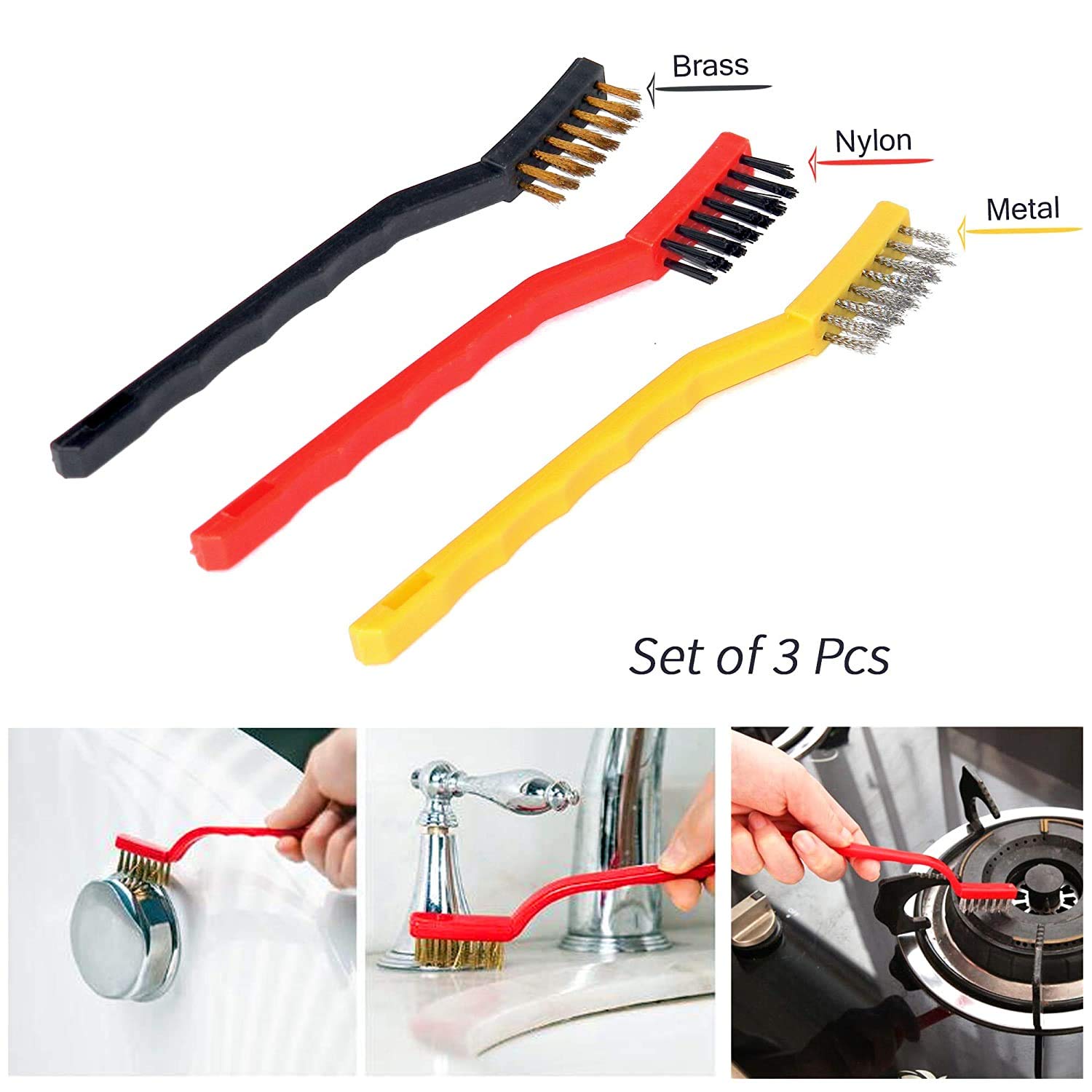 BLAGO 3 Pc Mini Wire Brush Set Brass, Nylon, Stainless Steel Bristles - Multi Utility | Wire Brush for Cleaning | Wire Brush for Removing Rust | Wire Brush Cup | Wire Brush Brass | Wire Brush Set | 4