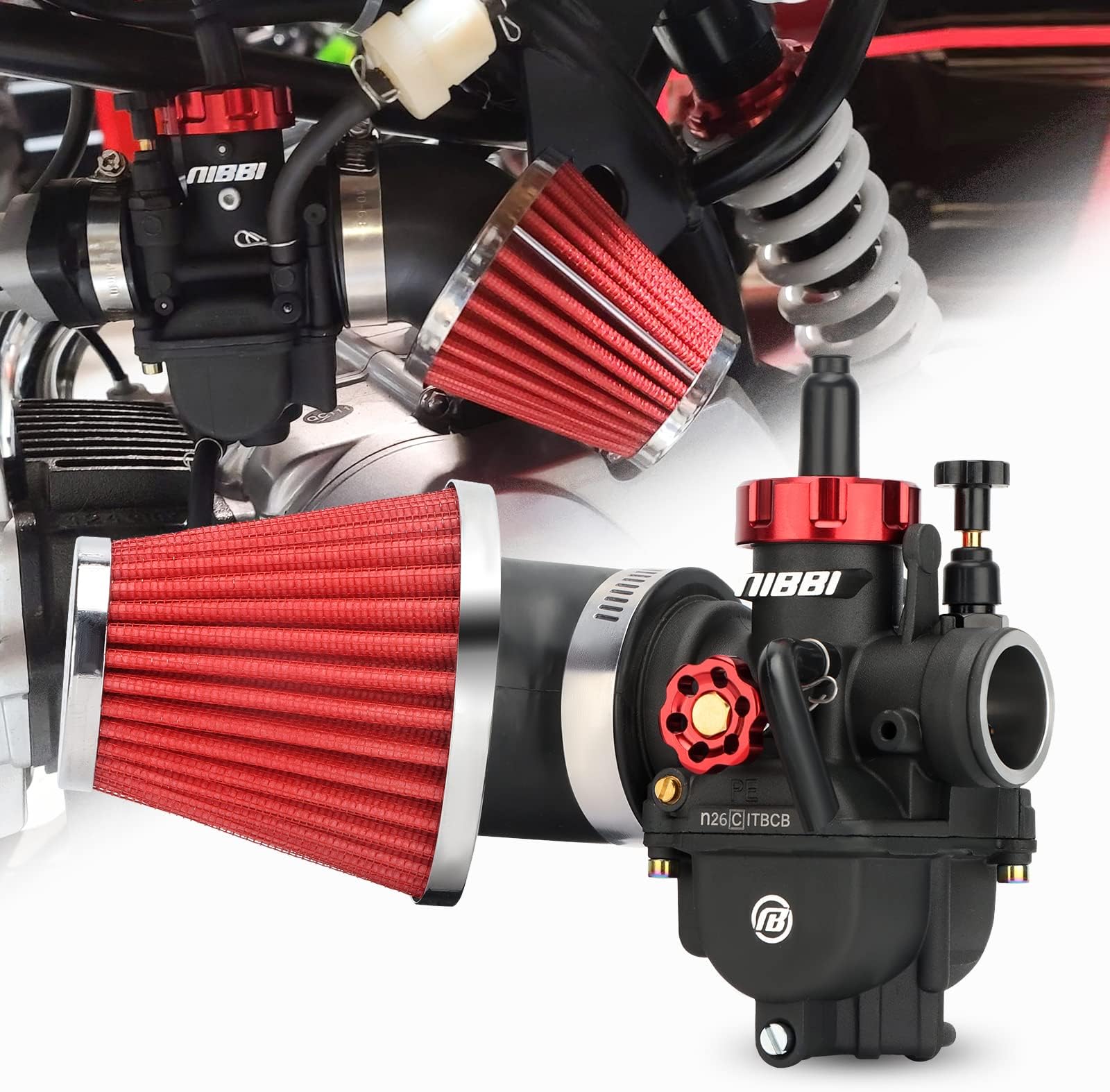 PE26 Carburetor with 48mm Air Filters Kit,Upgrade Dirt Bike Performance,Compatible with 150cc-200cc Apollo, TaoTao, Lifan, Honda, SSR,Pit Dirt Bike Motorcycles