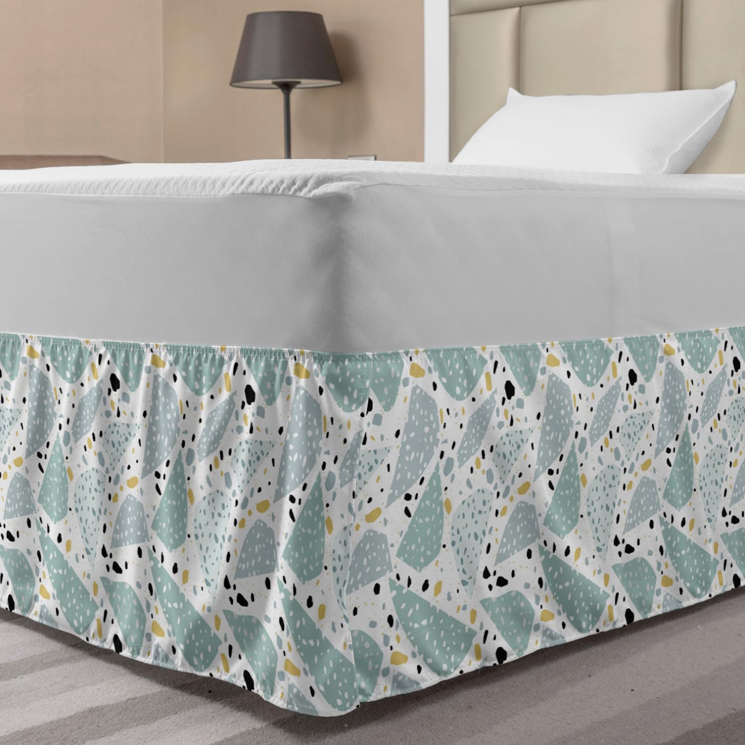 Ambesonne Abstract Bed Skirt Scattered Cluttered Layout of Irregular Shapes Dotted Motifs Pattern Elastic Bedskirt Dust Ruffle Wrap