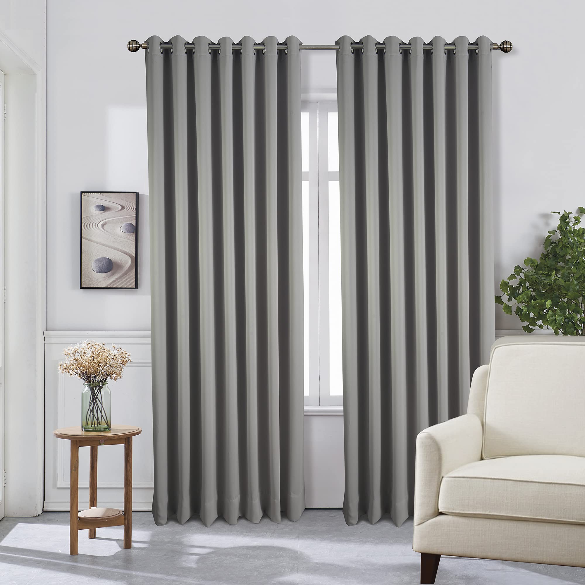 The House Of Emily Extra Long 285 cm Drop Eyelet Ring Top Blackout Curtains with Two Matching Tiebacks (Dove Grey)