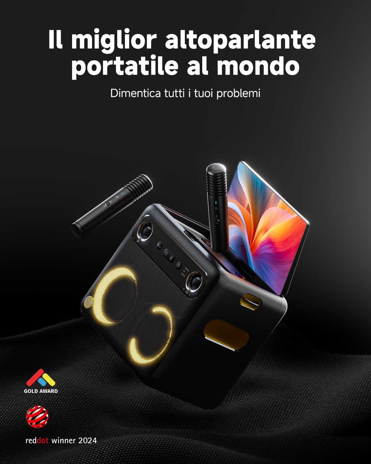 Macchina per karaoke per adulti con display testi, schermo 13,3 pollici, karaoke tutto in uno 2 microfoni wireless (nascosto autocarica), altoparlante