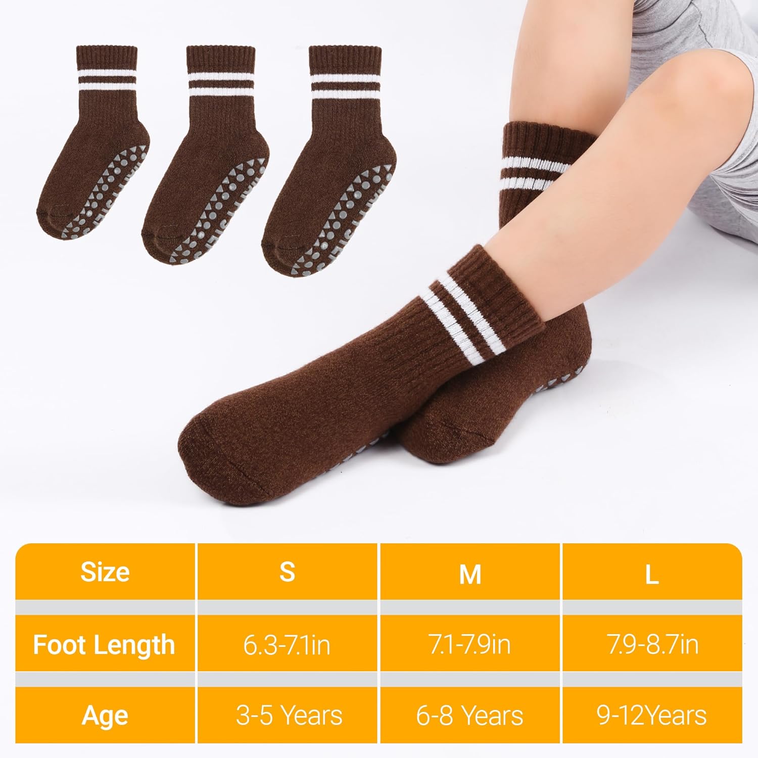 HUGSWEET Kids Thermal Slipper Socks Children Boys Girls Cabin Cozy Fluffy Warm Winter Fuzzy Socks with Non Slip Girps 6 Pairs - Image 6