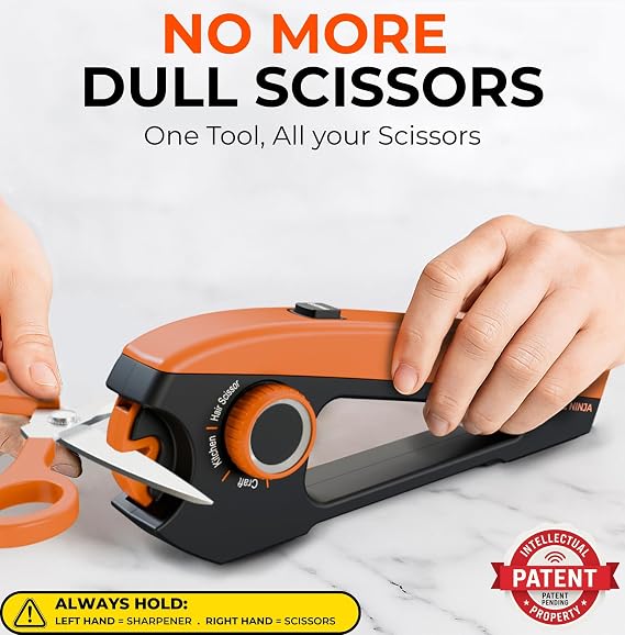 Orange Ninja Scissors Sharpener Tool 4 Angle Settings, Easy Manual Use