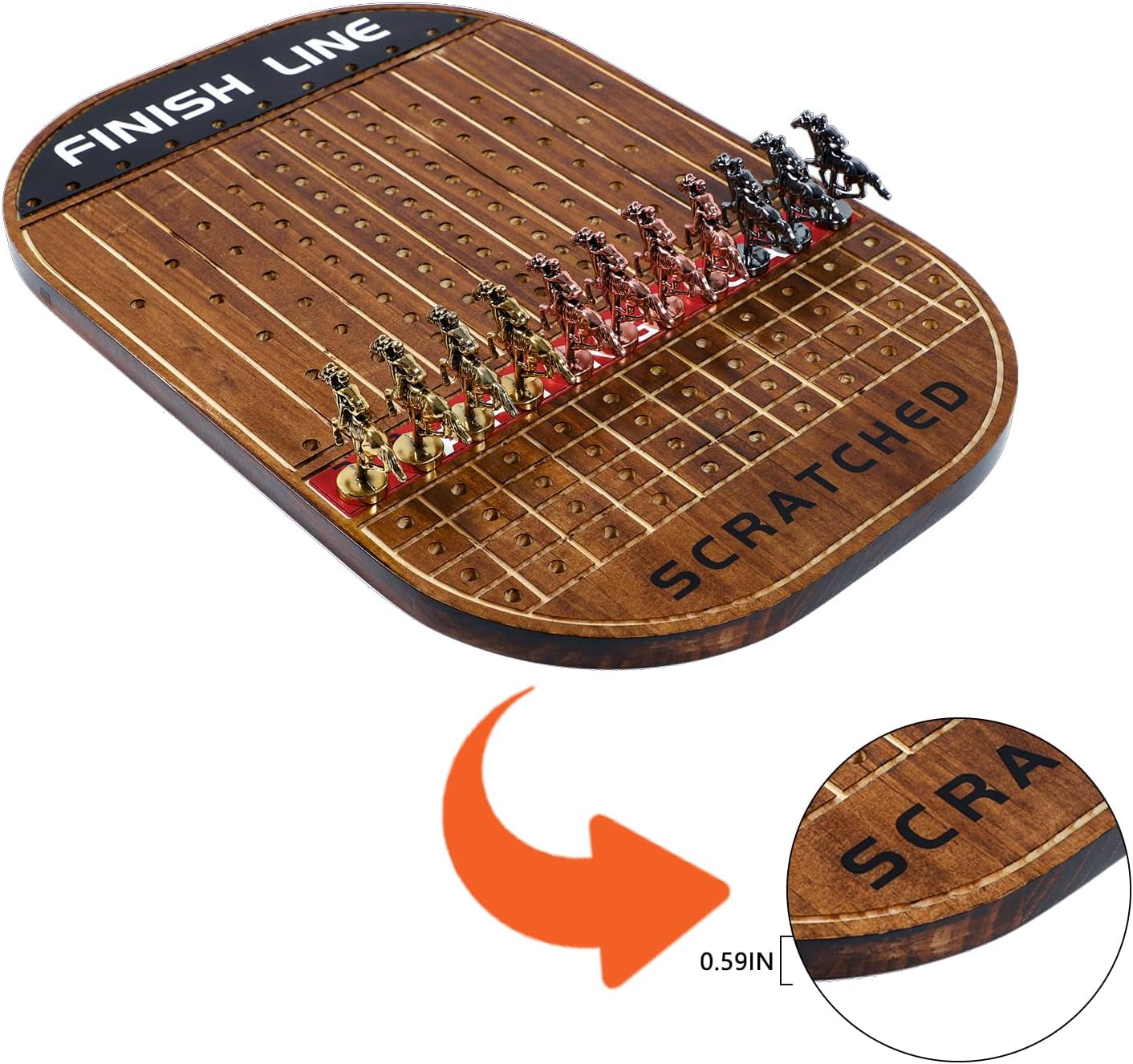 Horse Race Board Game Racing Game Thickened Solid Wood with 11 Luxurious Durable Classic Metal Horses with 4 Dice and 2 Boxes of Cards Horse Racing Game (Rustic Brown)