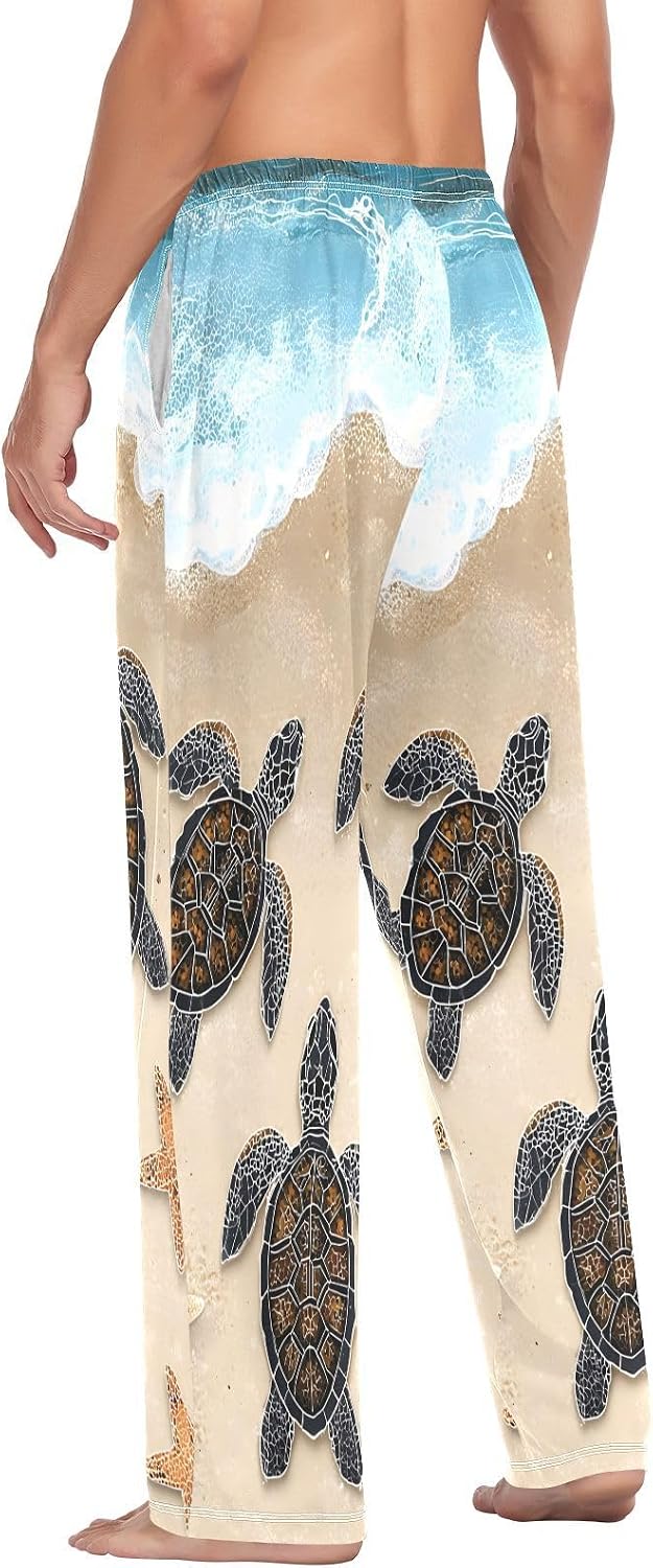 ALAZA Sea Turtle Starfish Beach Men's Pajama Pants Men Cotton Pajama Bottoms with Pockets, S
