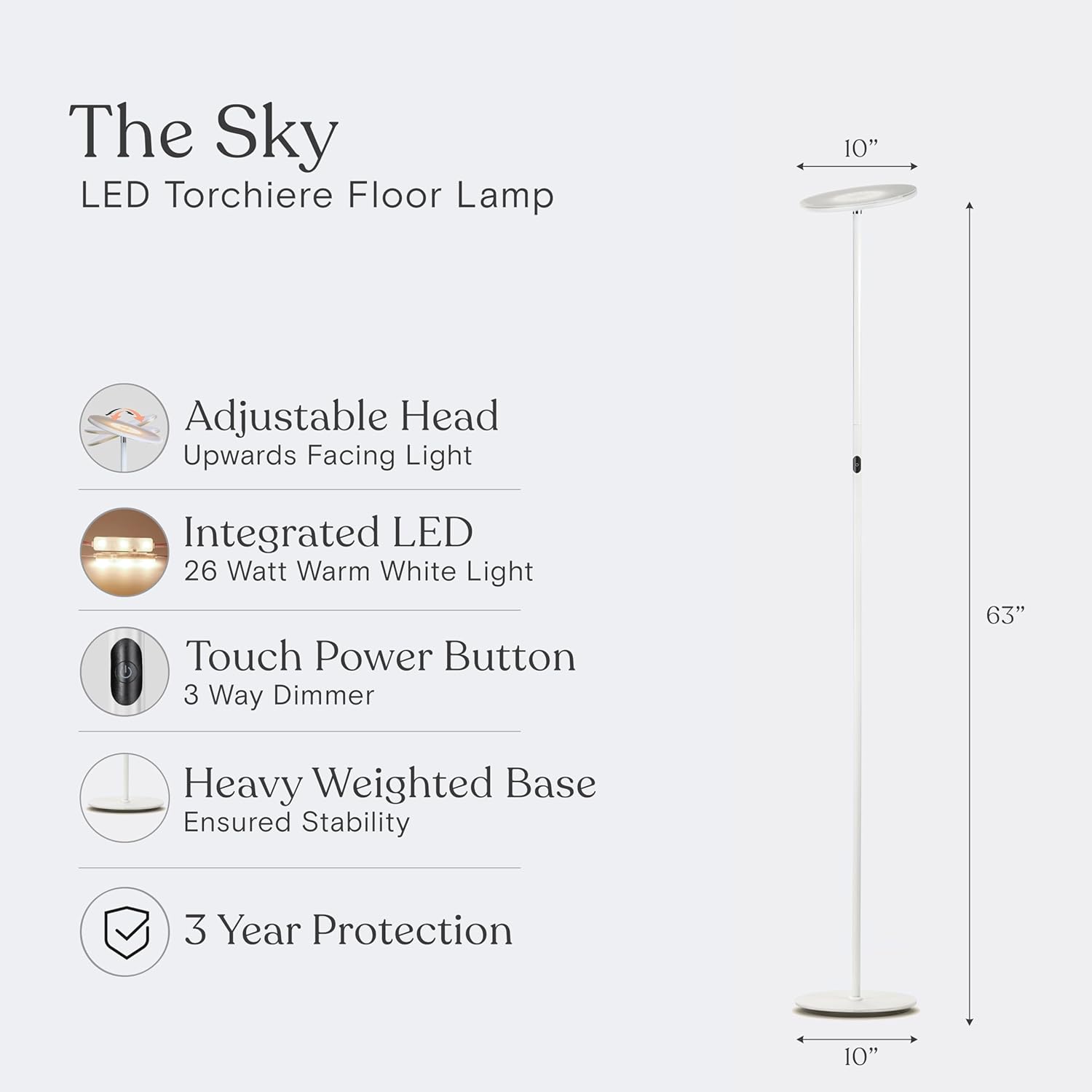 Brightech Sky LED Floor lamp, Torchiere Super Bright Floor Lamp for Living Room Decor & Office - Dimmable, Tall Standing Lamp with Warm Light for Bedroom & Reading - White - Image 9