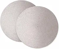 Kit com dois Sousplats Redondos 38 cm na cor Prata – Jogo Americano para Mesa Posta Elegante – Descanso de Prato em Plástico Trançado Lavável, Resistente e Decorativo