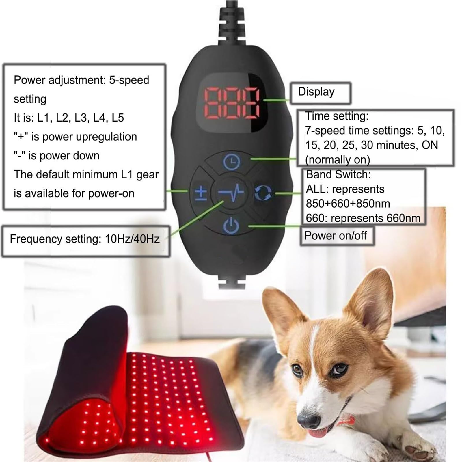 Cinturón De Terapia De Luz Roja For Mascotas, 120 Uds. LED De 660nm Y 850nm, Dispositivos De Luz Infrarroja Cercana, Envoltura Portátil For Perros, Alivio Del Dolor De Gatos