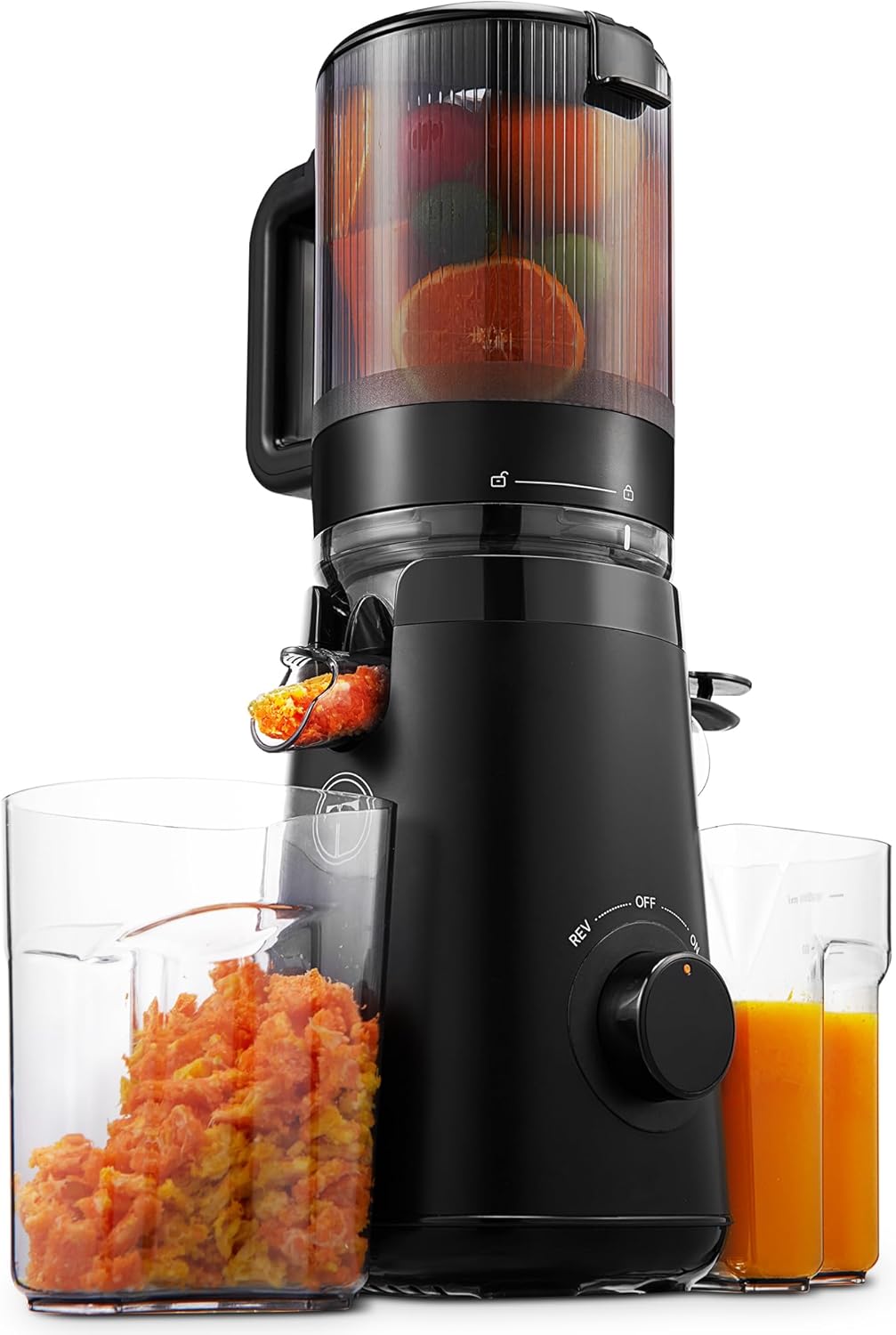 TUUMIIST Cold Press Juicer: 5.3" Extra Large Chute, High Yield Masticating Juicer for Whole Fruits/Veggies, Easy Clean, BPA-Free (Black)