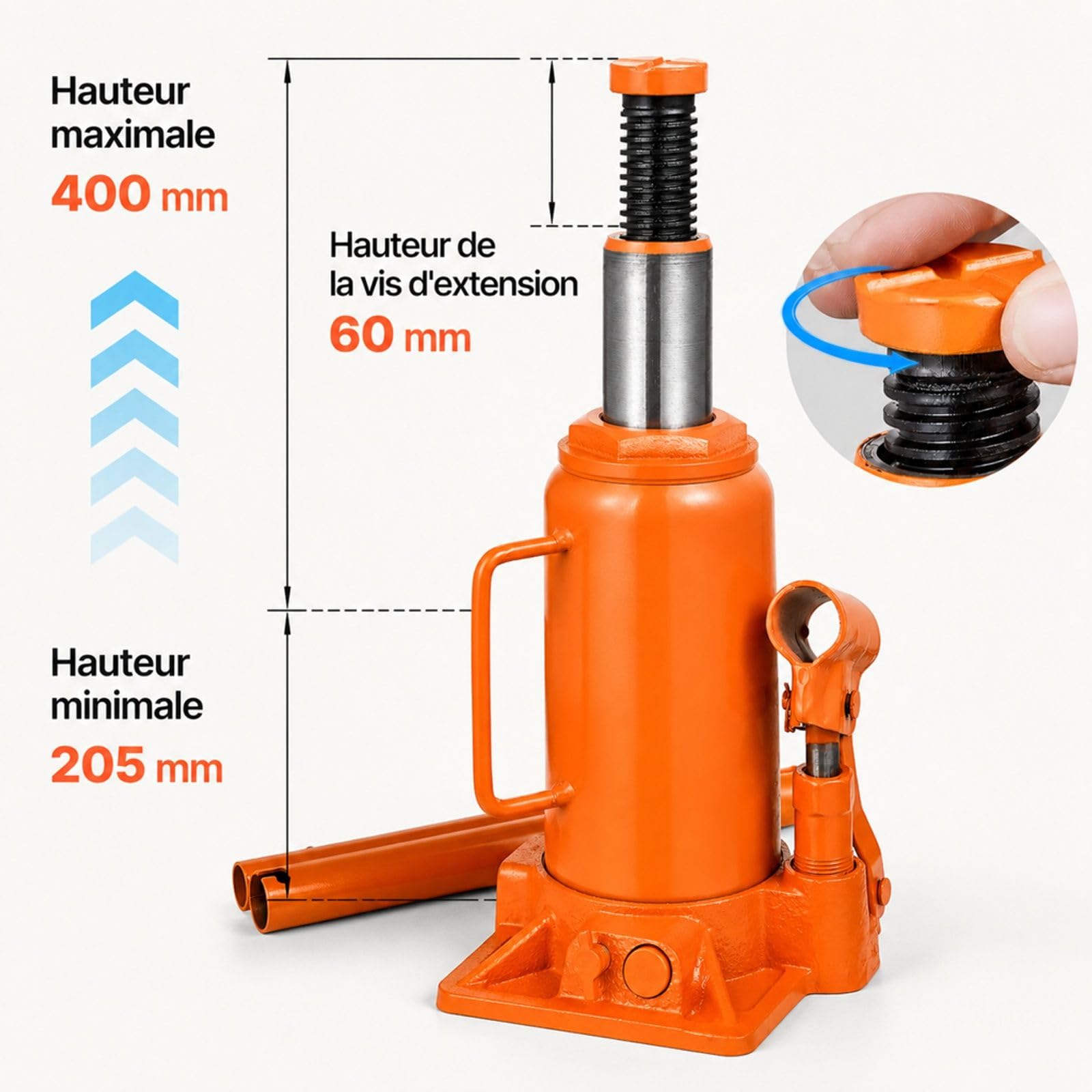 Cric Bouteille hydraulique Orange pour Voiture SUV et Garage, cric de Levage pour Entretien Automobile et Atelier