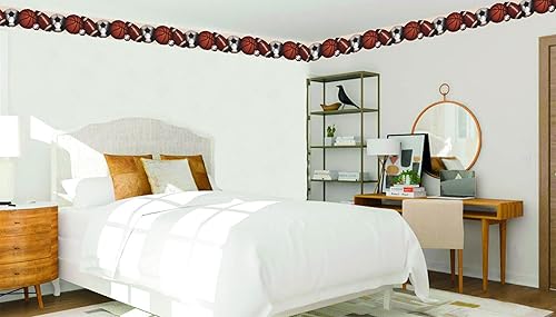 Miniatura 2 de Dundee Deco DDAZBD9165 - Borde de papel tapiz para despegar y pegar, diseño retro, bolas blancas y marrones, 15 pies x 7 pulgadas, autoadhesivo